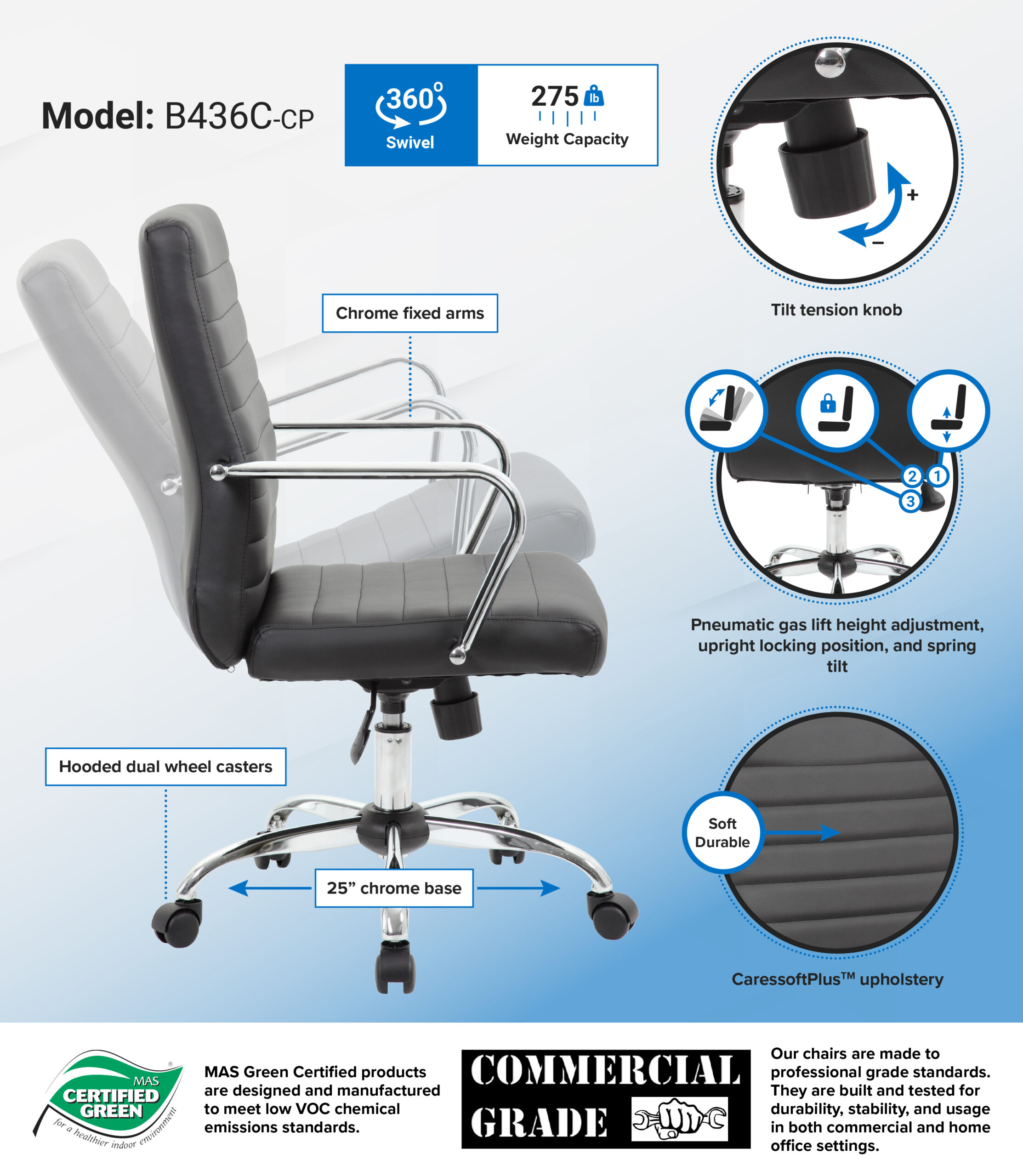 Boss Retro Task Chair with Chrome Fixed Arms - Image 2