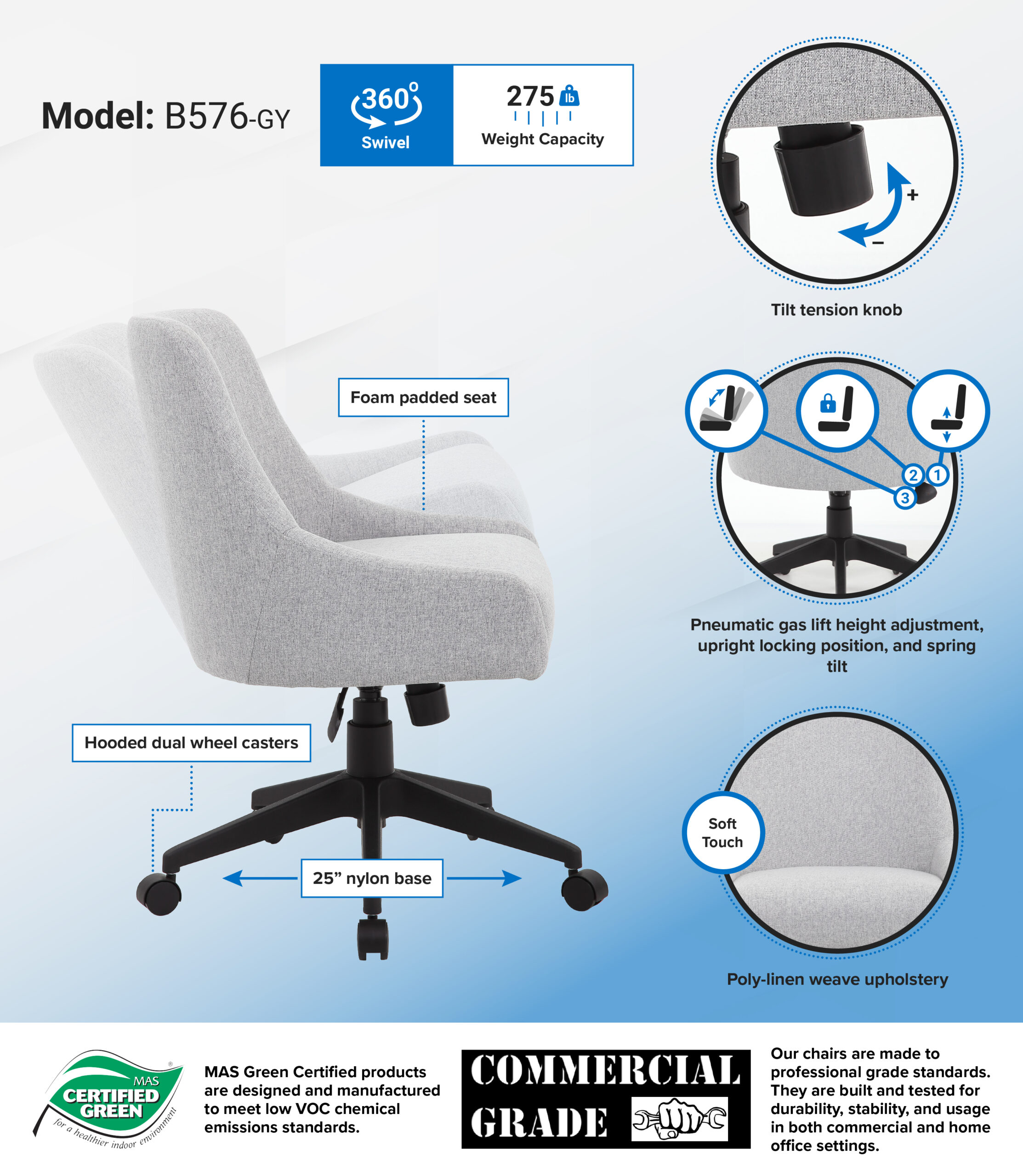 Boss Boyle Desk Chair-Grey - Image 2
