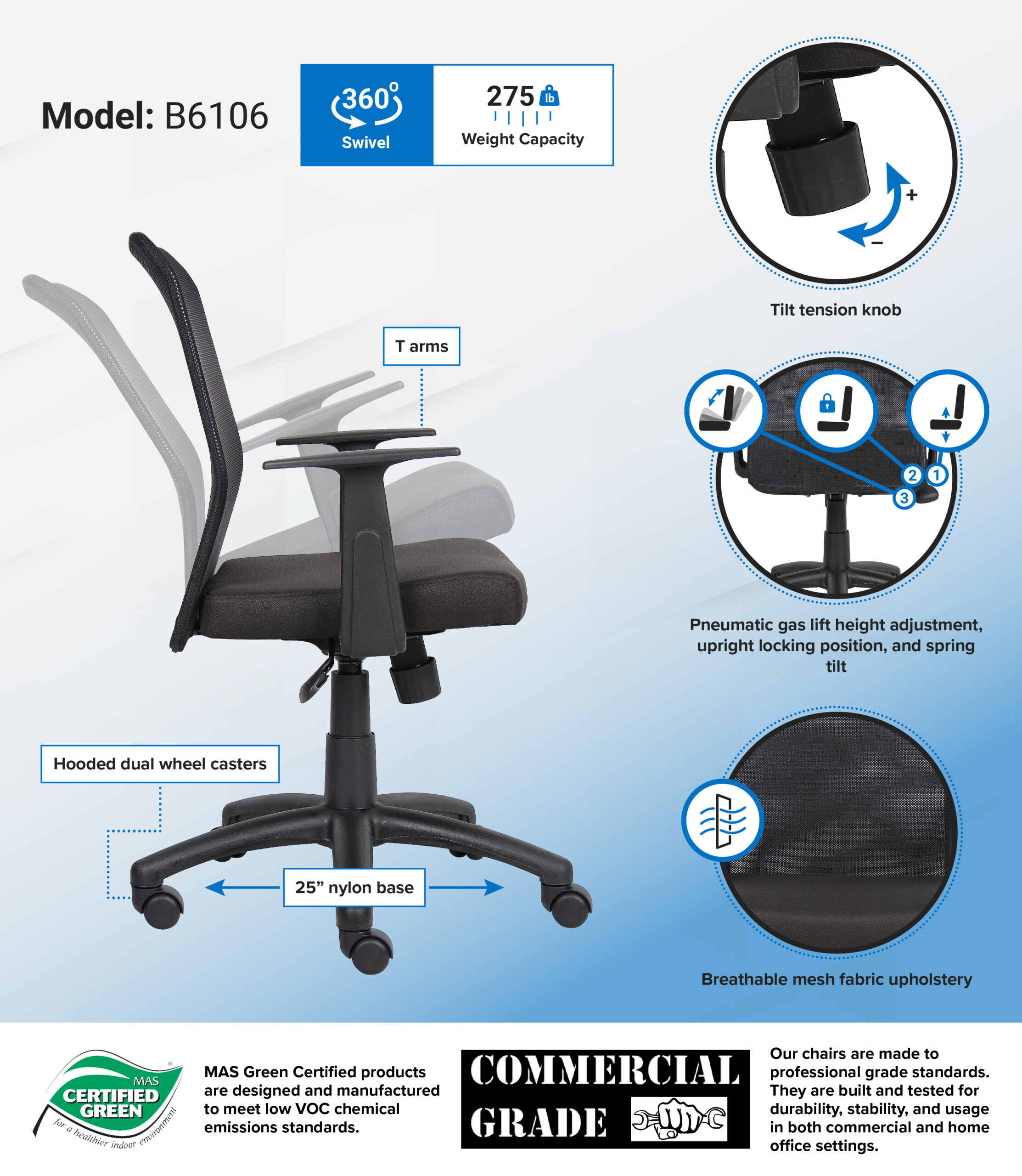 Boss Budget Mesh Task Chair W/ T-Arms - Image 2