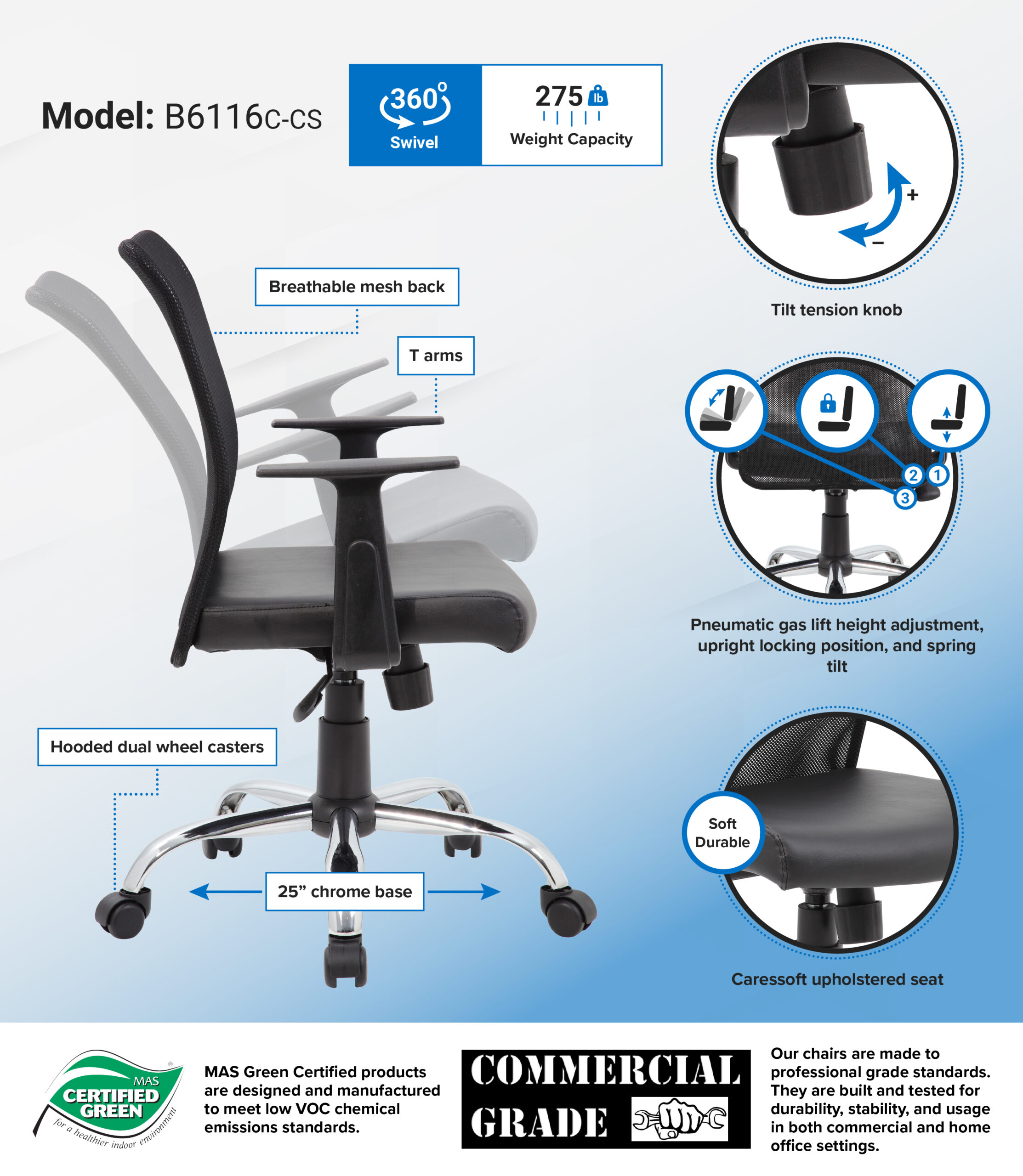 Boss Budget Mesh Task Chair W/ T-Arms - Image 2