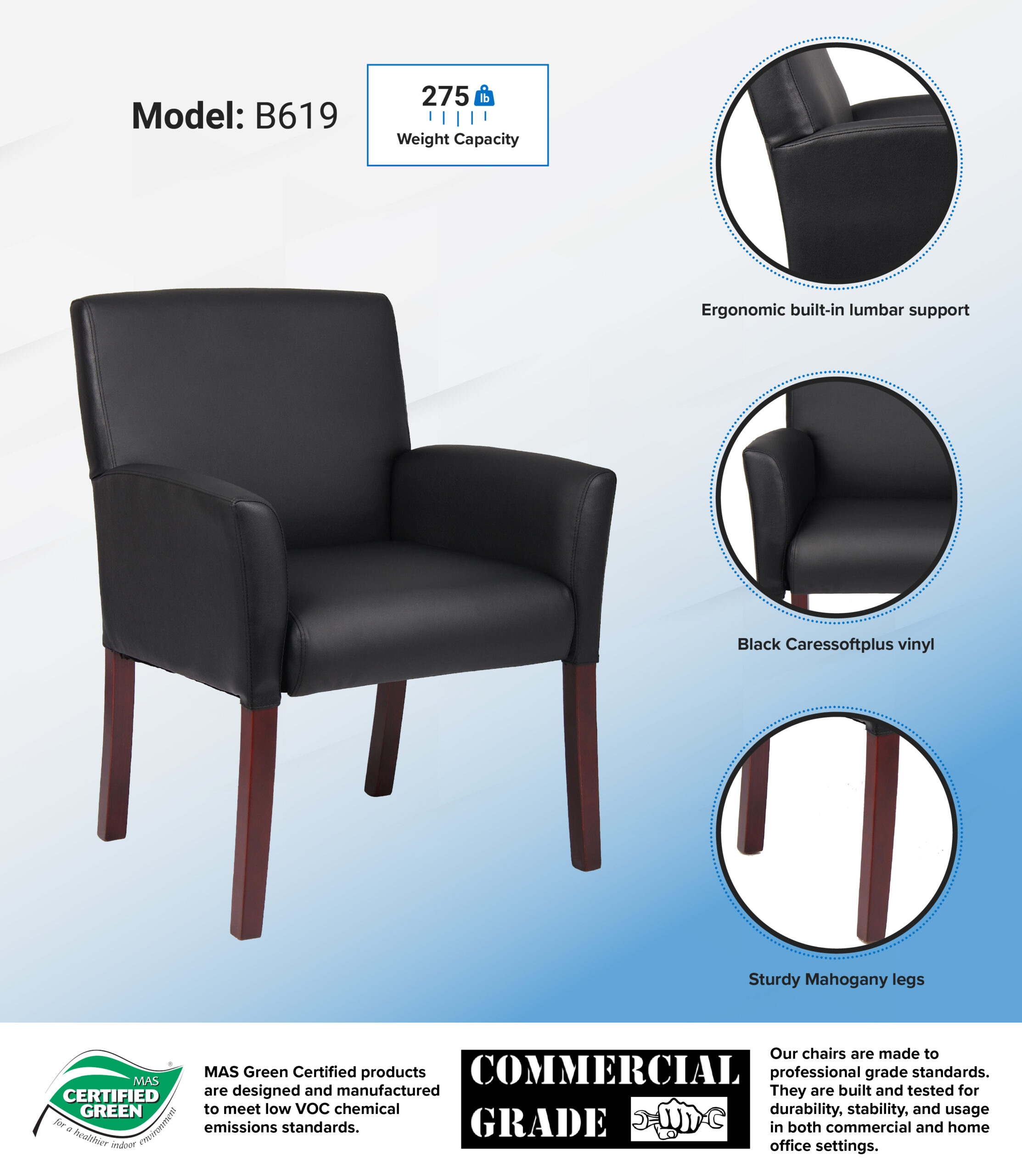 Boss Box Arm guest, accent or dining chair W/Mahogany Finish - Image 9