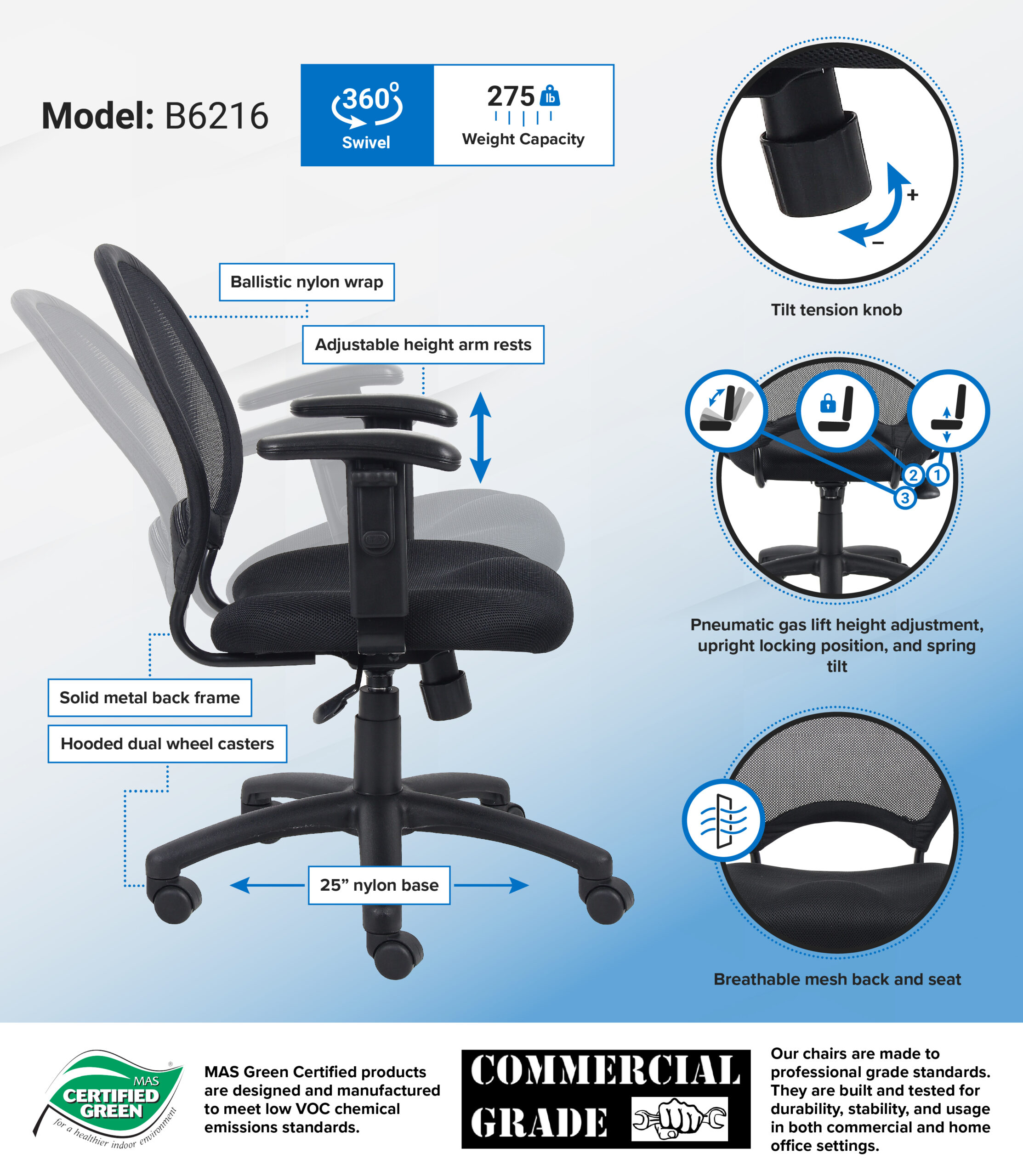 Boss Mesh Chair With Adjustable Arms - Image 2