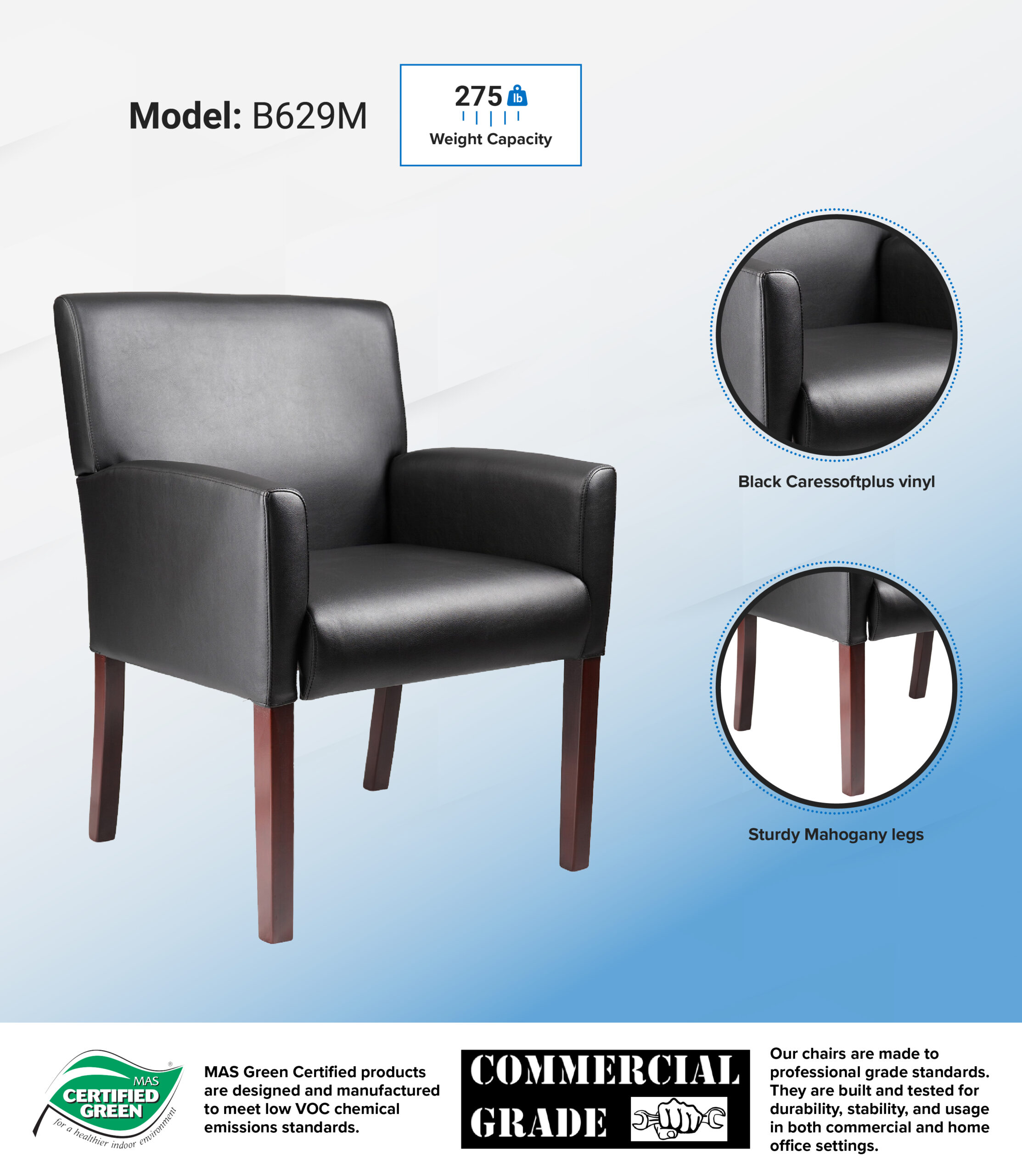 Boss Box Arm guest, accent or dining chair W/Mahogany Finish - Image 8