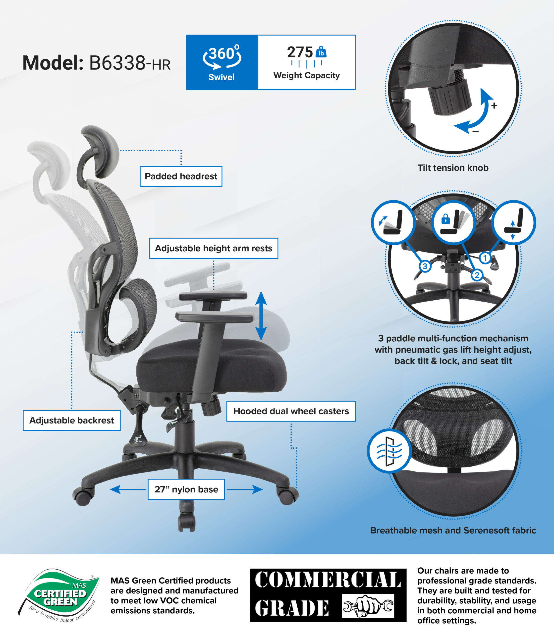 Boss Multi-Function Mesh Task Chair w/Headrest - Image 9