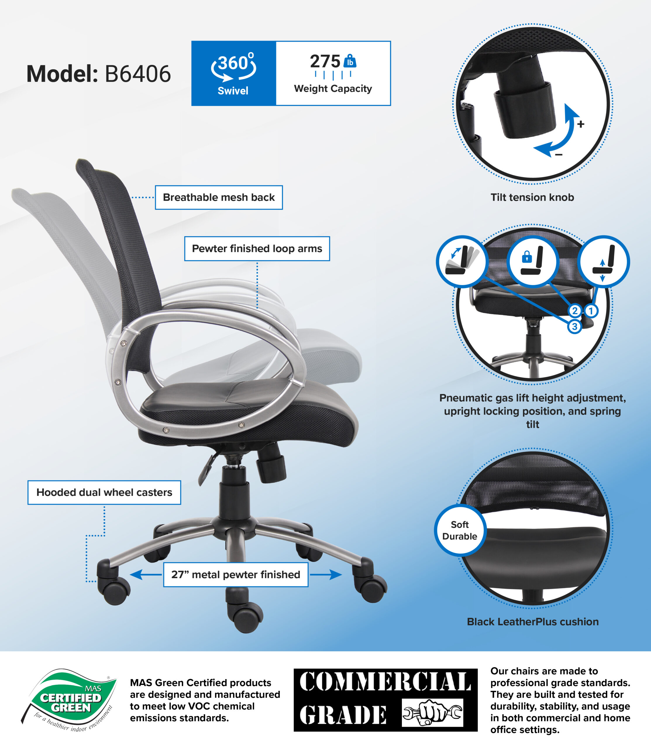 Boss Mesh Back W/ Pewter Finish Task Chair - Image 2