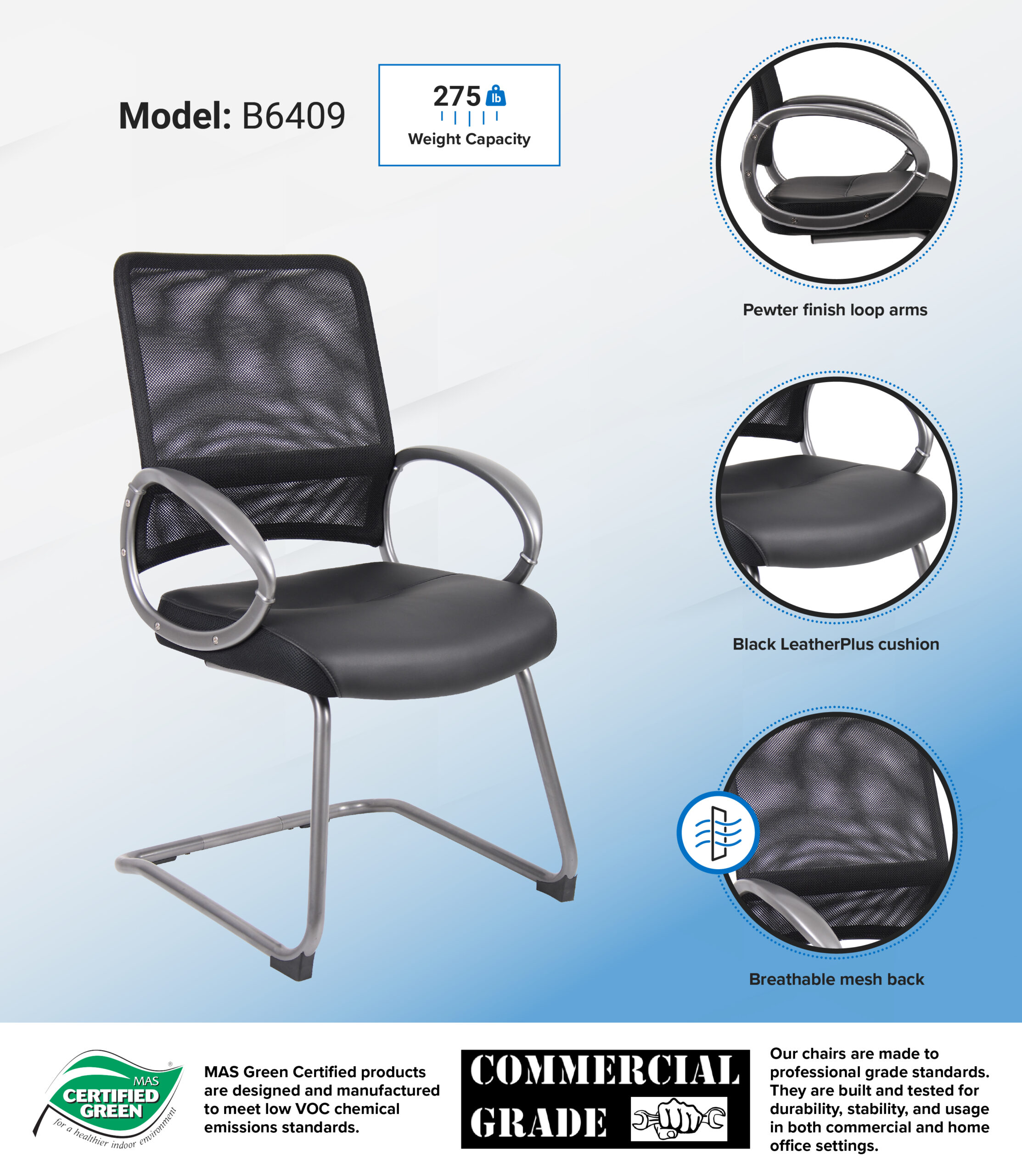 Boss Mesh Back W/ Pewter Finish Guest Chair - Image 7