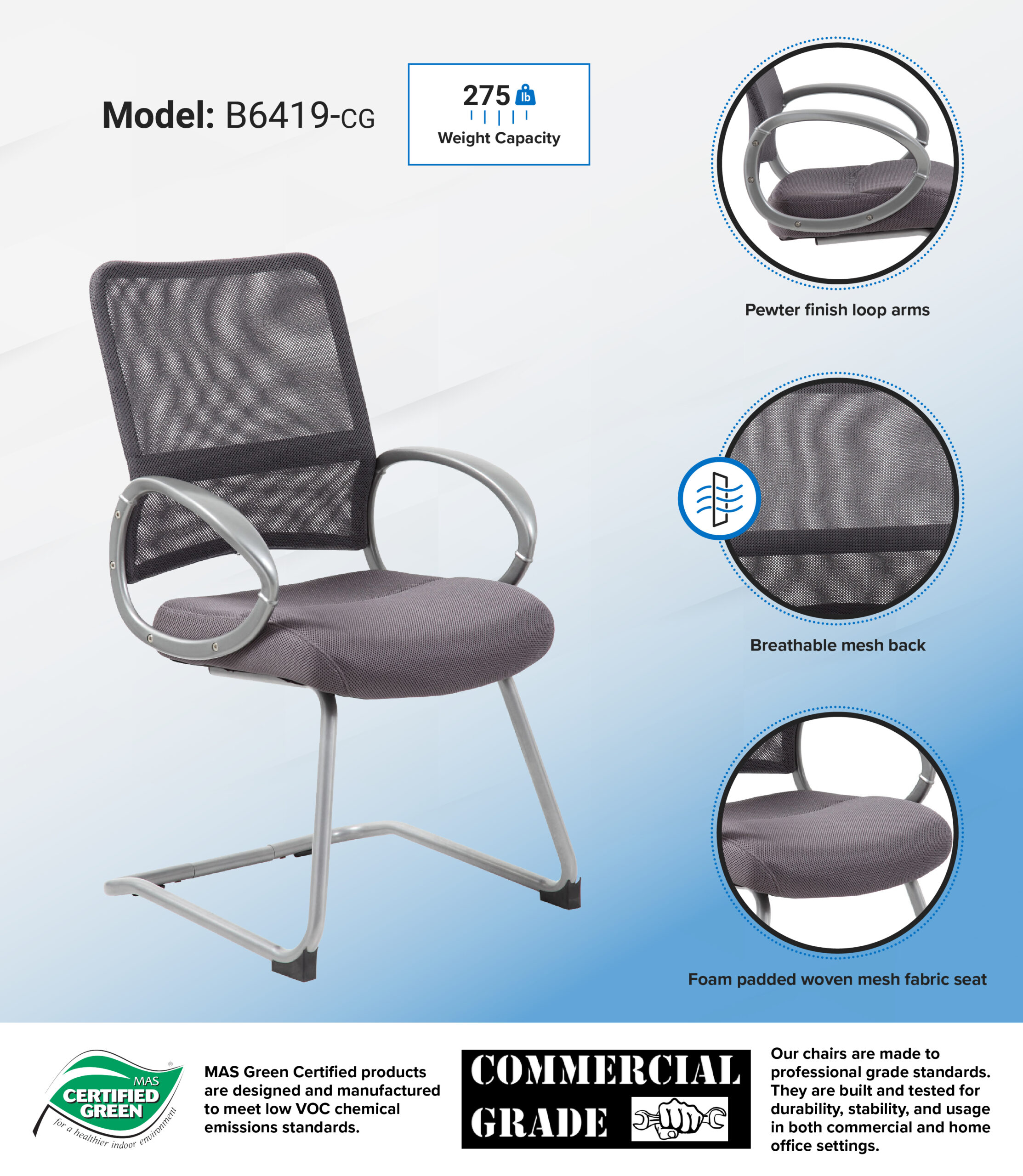 Boss Mesh Back W/ Pewter Finish Guest Chair - Image 8