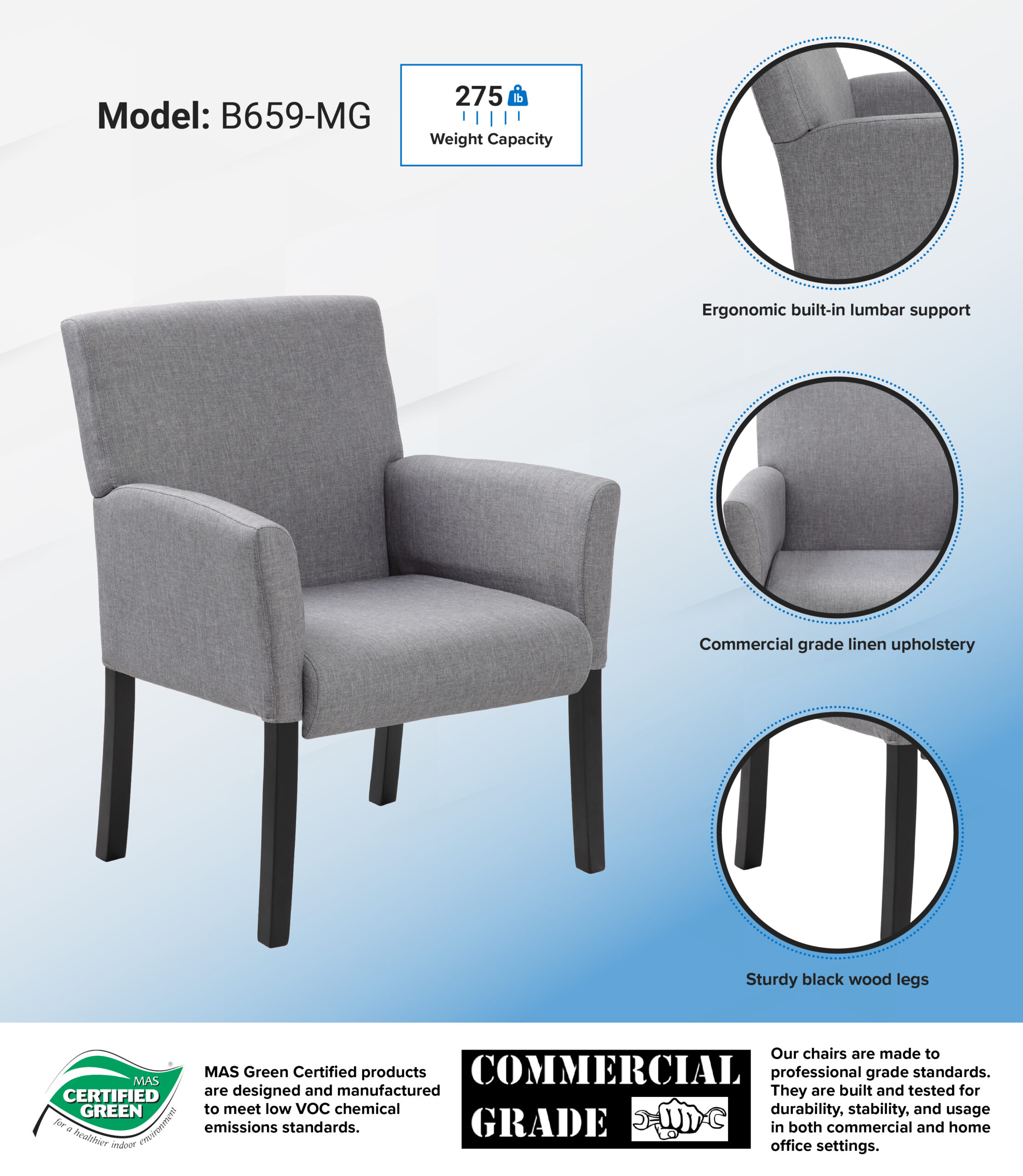 Boss Box Arm guest, accent or dining chair W/Black Base - Image 6