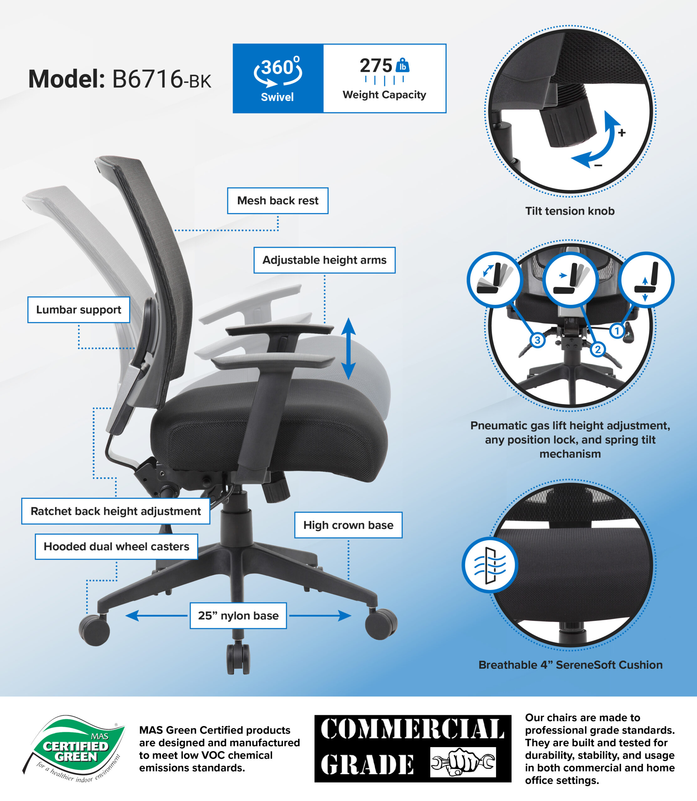 Boss Mesh Back 3 paddle Task Chair - Image 2
