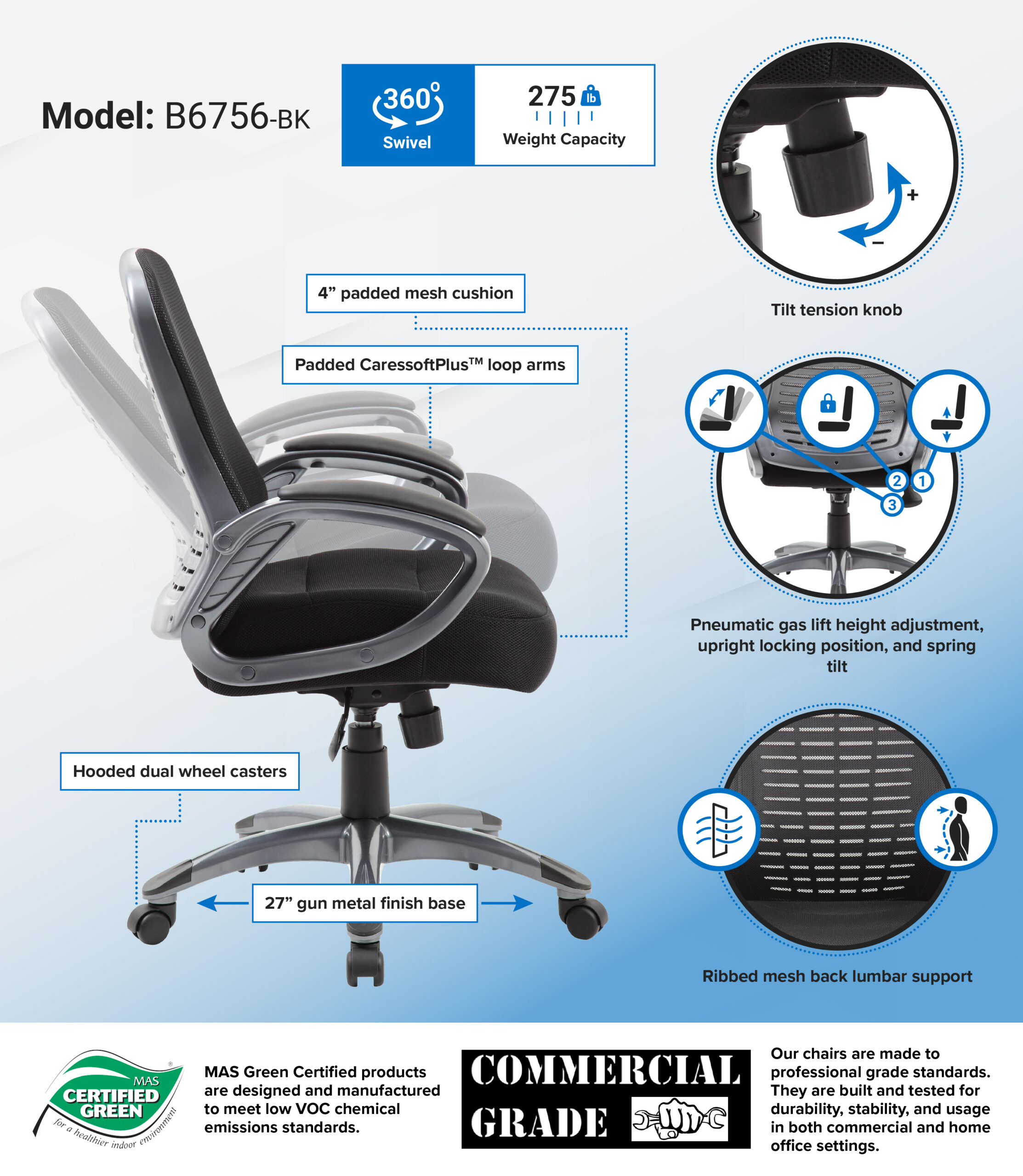 Boss Ribbed High Back Mesh Chair - Image 2