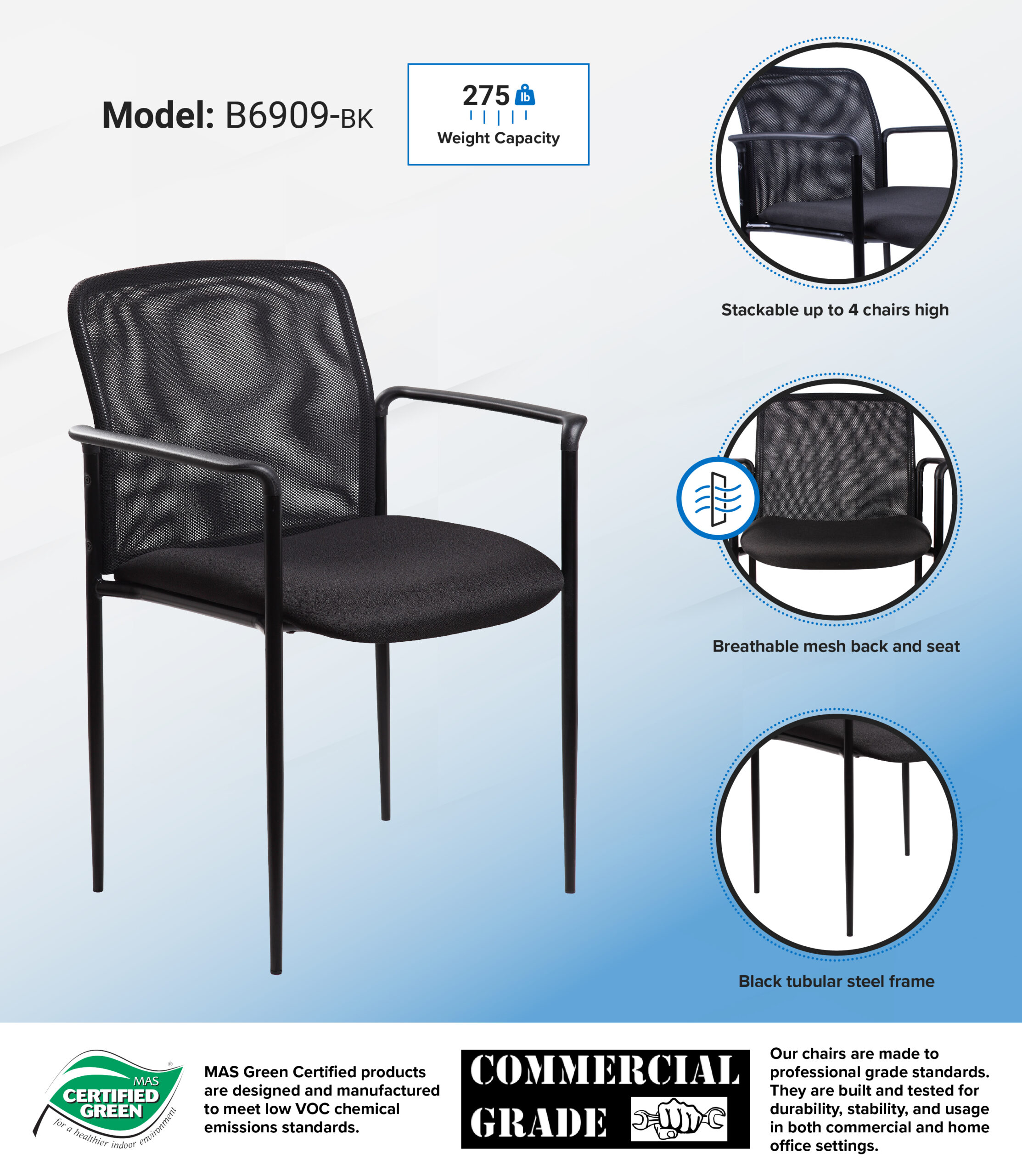Boss Stackable Mesh Guest Chair, Black - Image 9