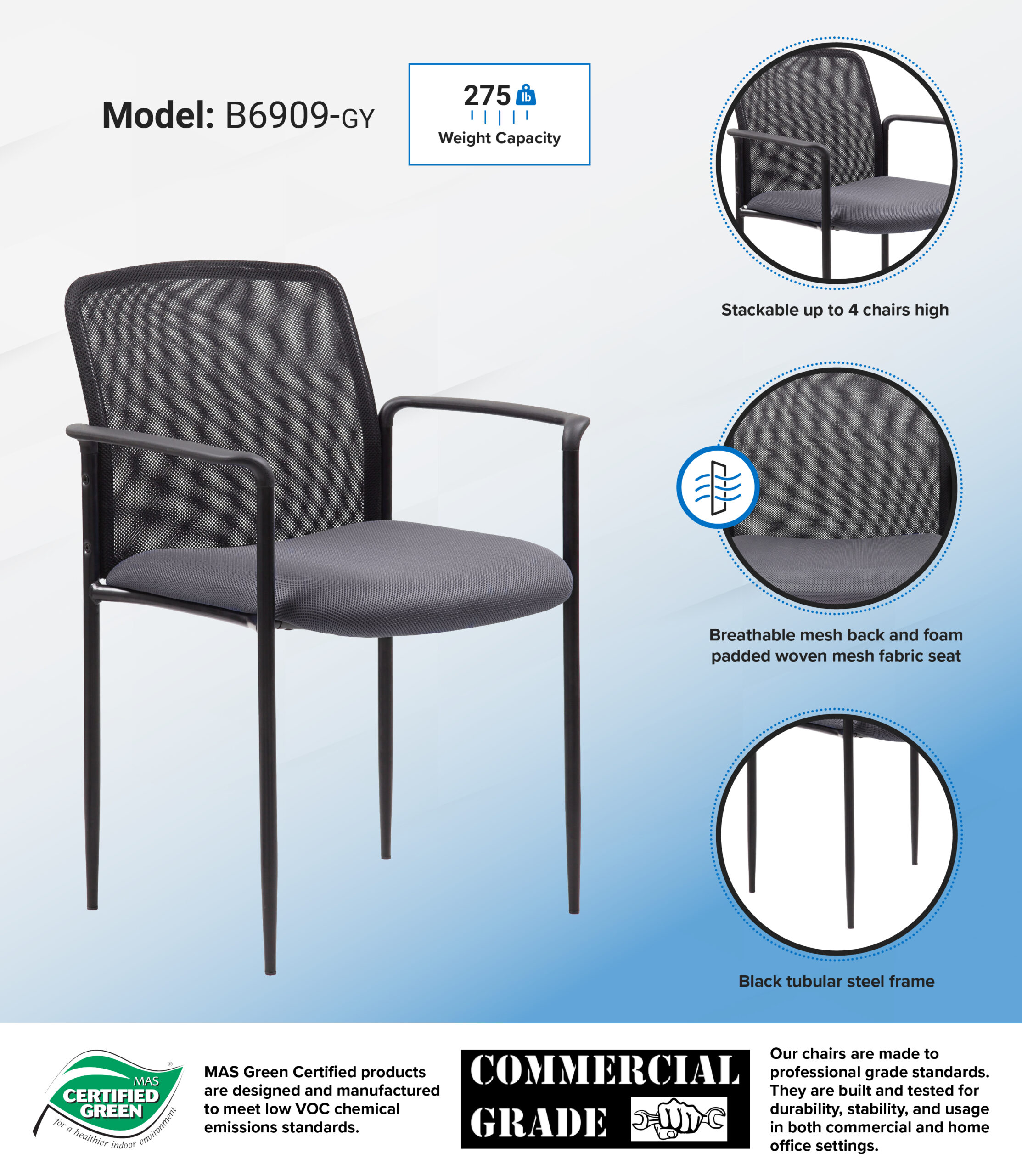 Boss Stackable Mesh Guest Chair, grey - Image 9