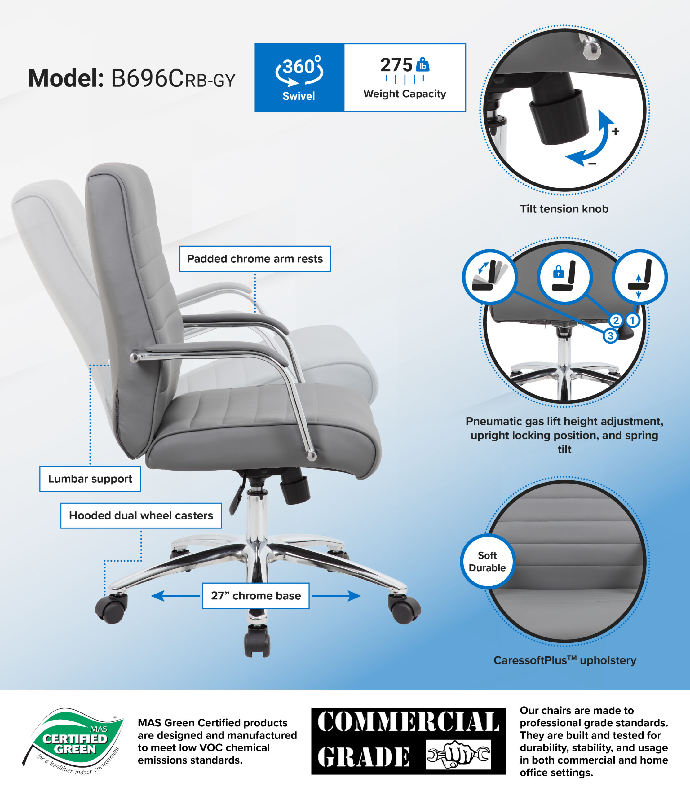 Boss Modern Executive Conference Chair-Ribbed Grey - Image 2