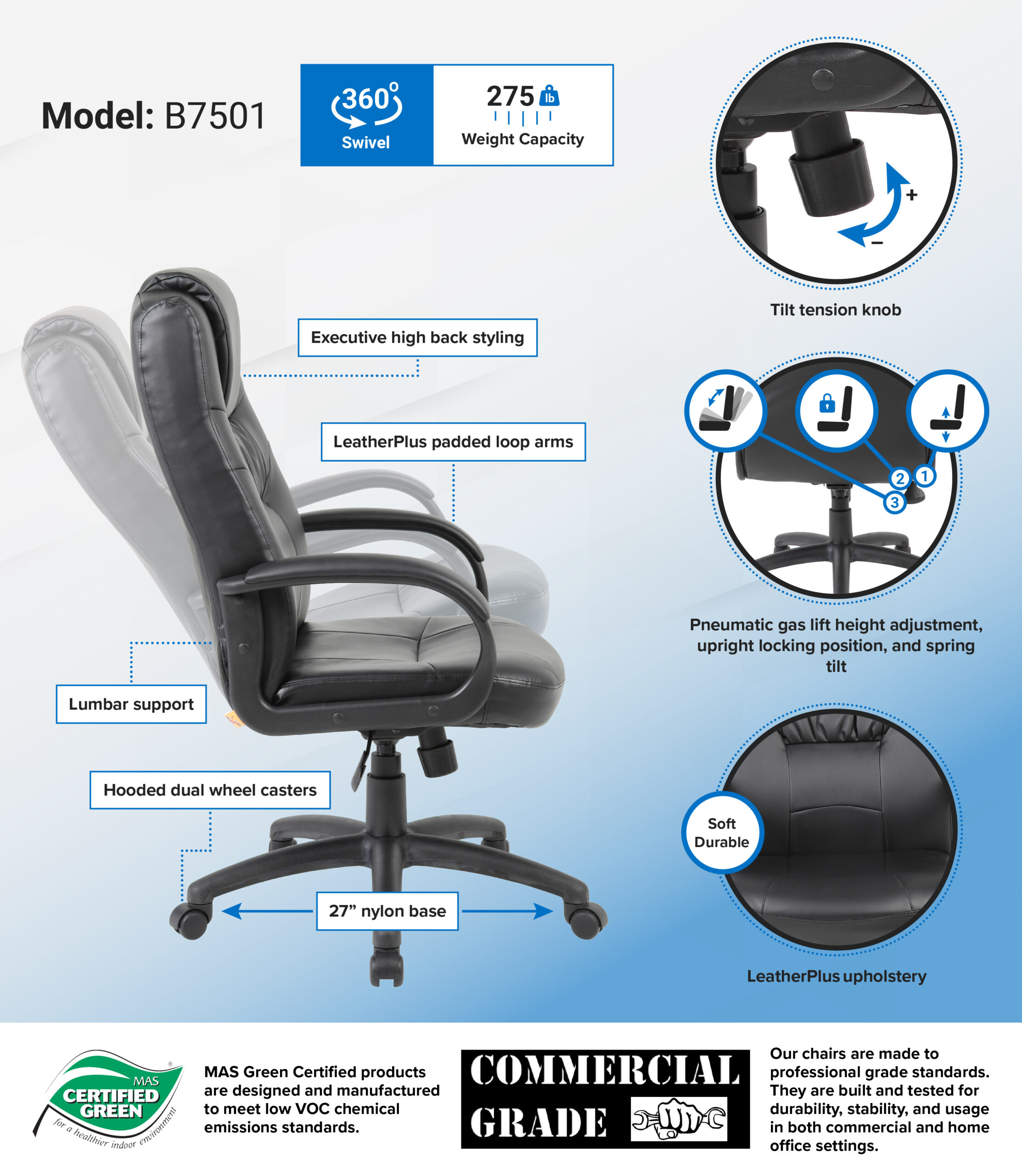 Boss Executive High Back LeatherPlus Chair - Image 2