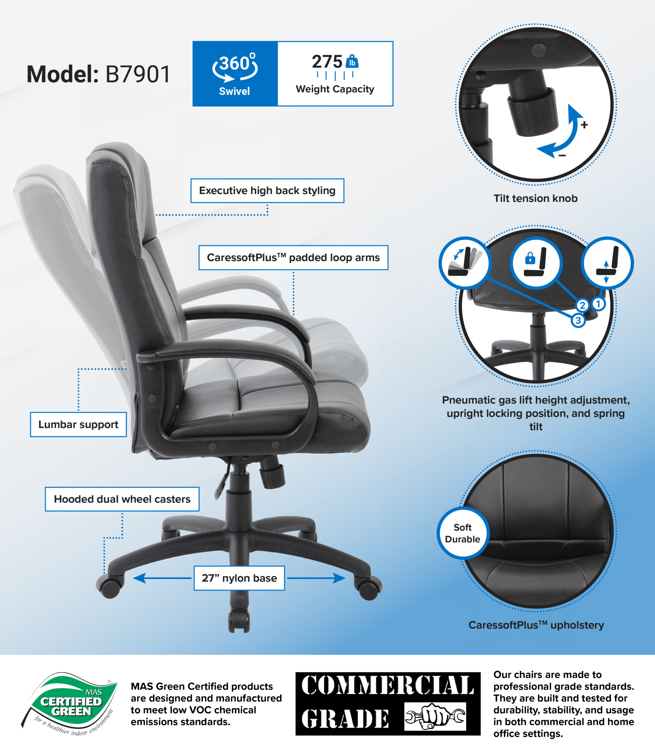 Boss Caressoftplus Vinyl Executive High Back Chair - Image 2