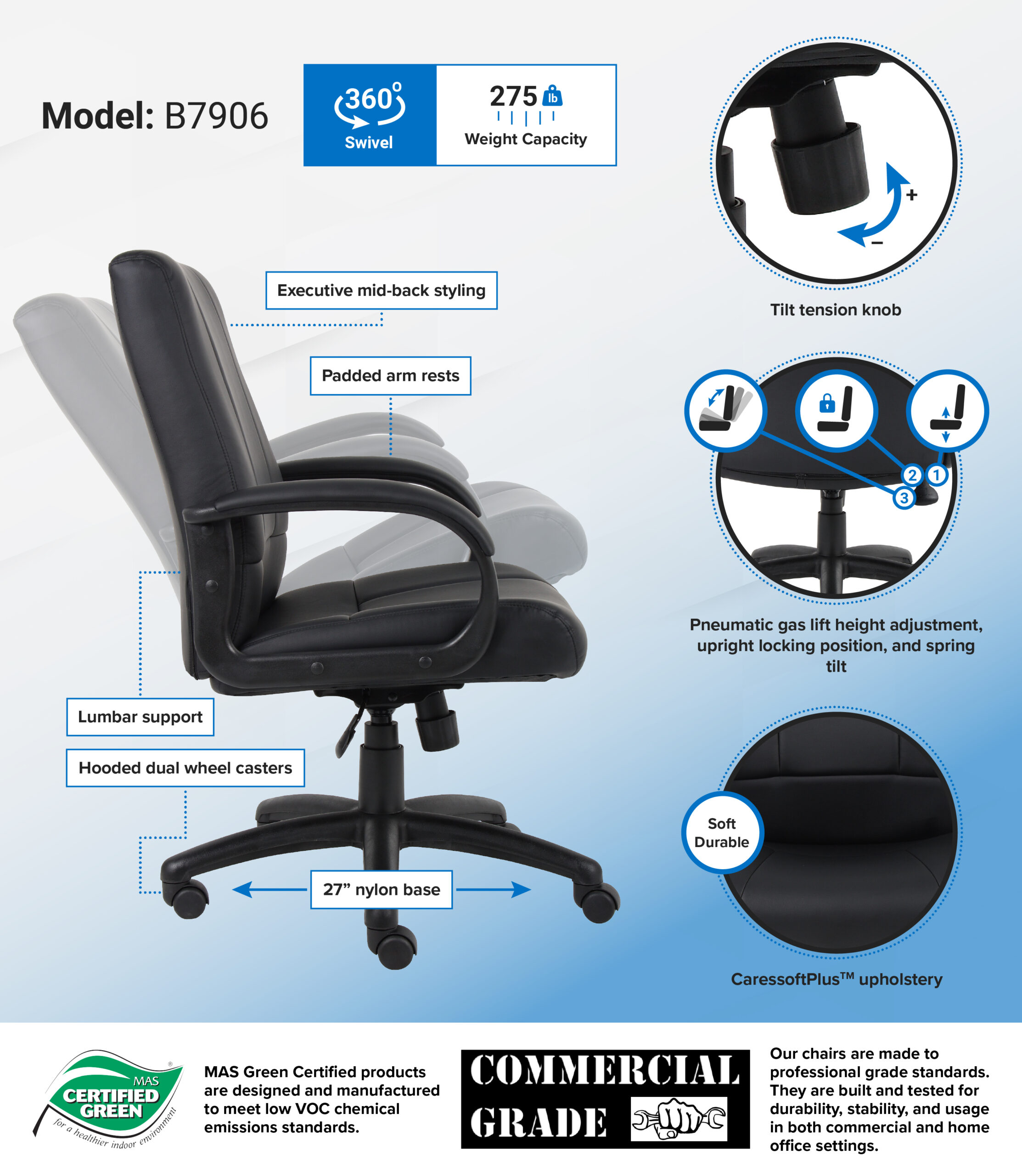 Boss Caressoftplus Vinyl Executive Mid Back Chair - Image 2