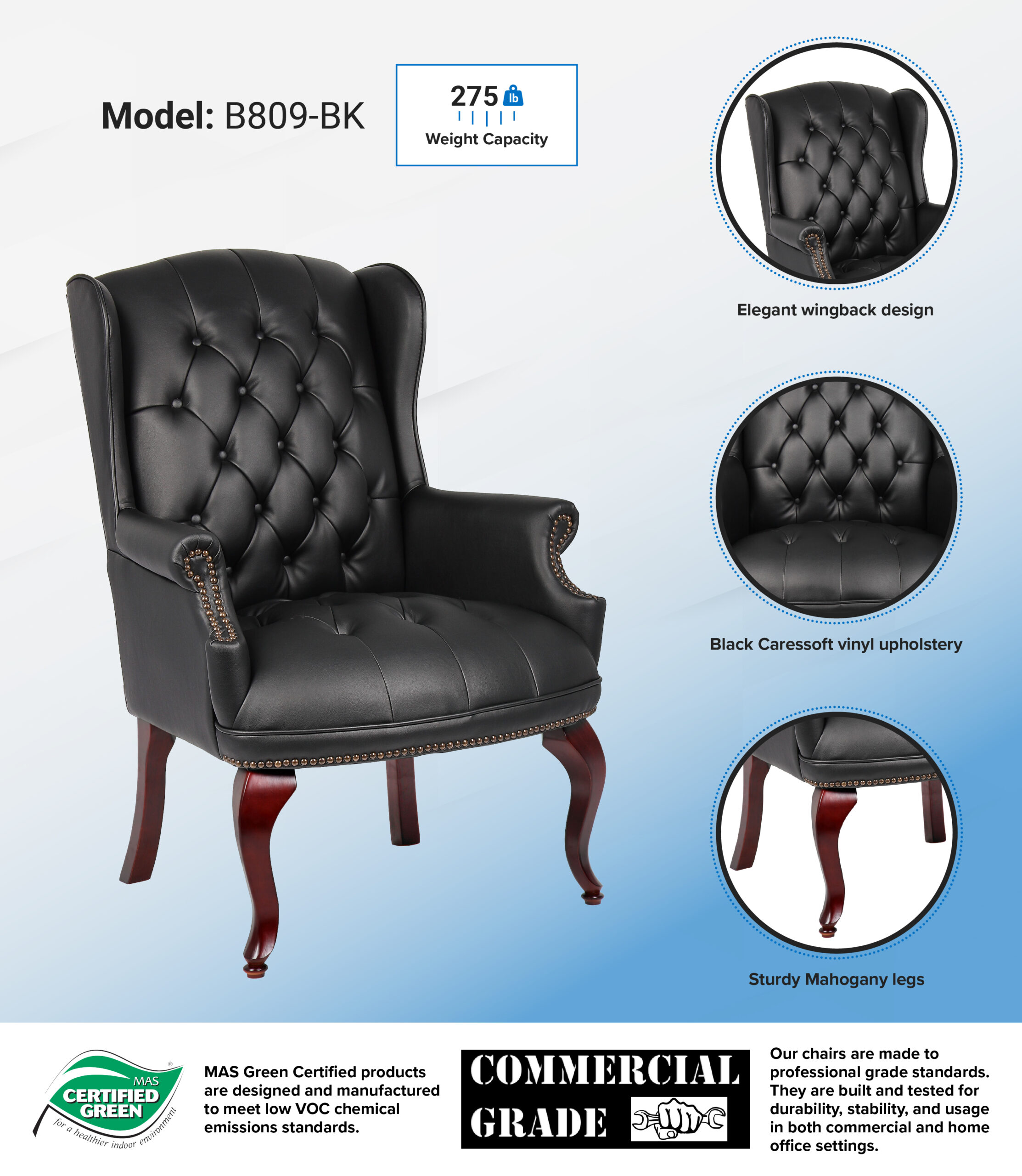 Boss Wingback Traditional Guest Chair In Black - Image 9