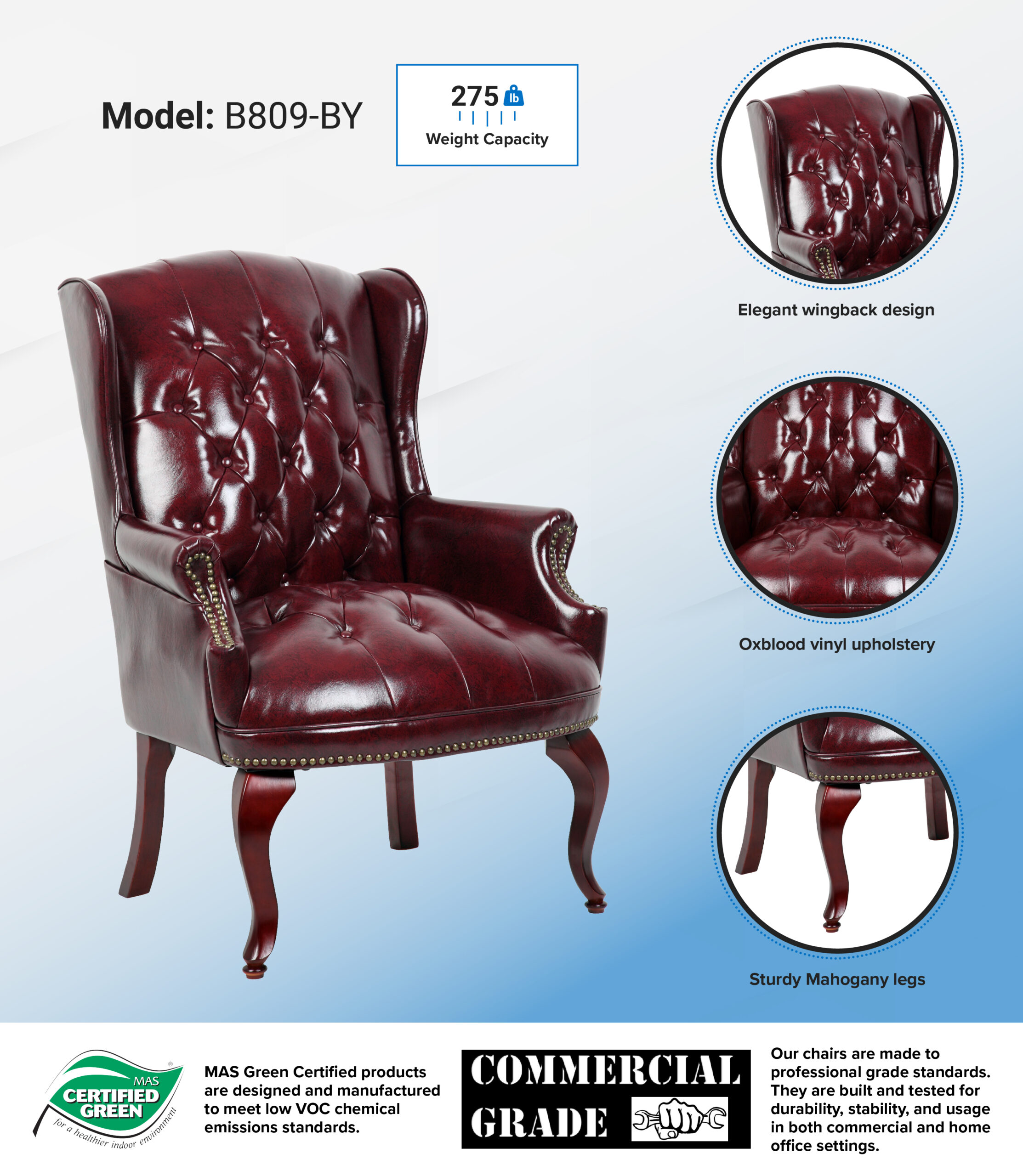 Boss Wingback Traditional Guest Chair In Burgundy - Image 10