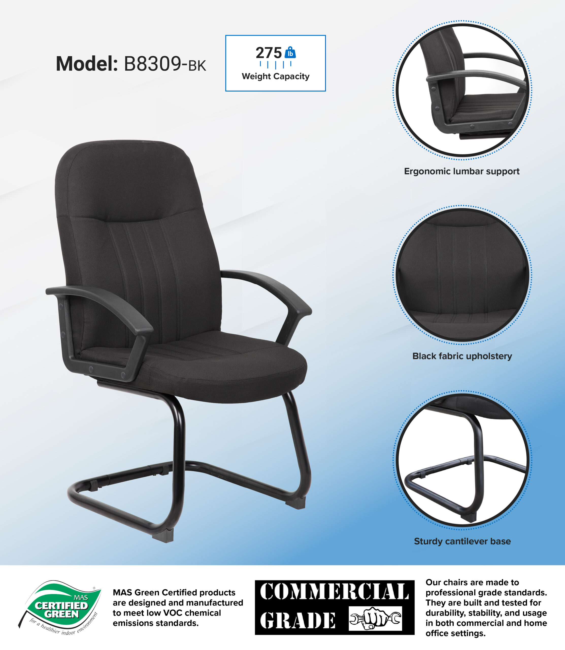 Boss Mid Back Fabric Guest Chair In Black - Image 2