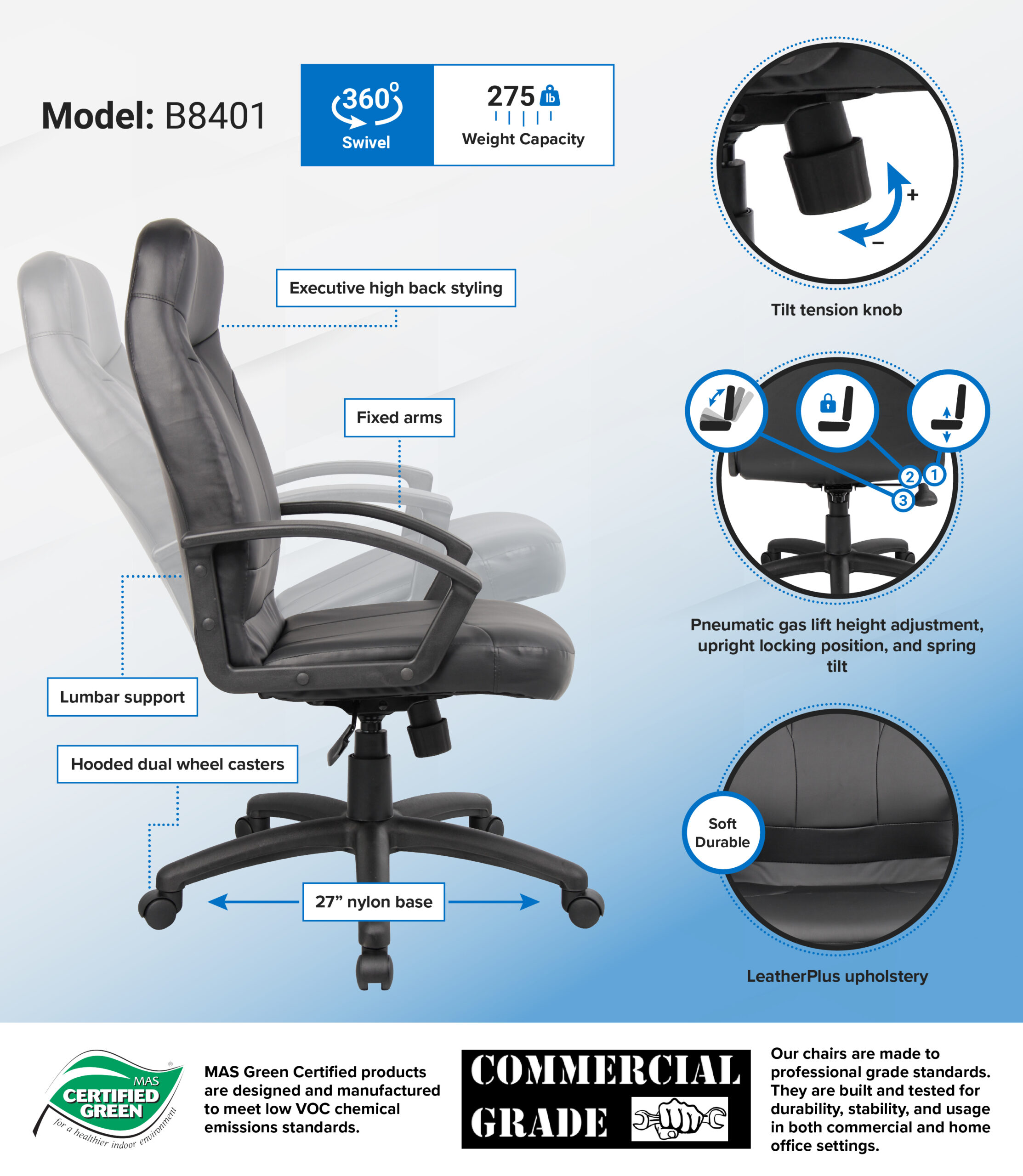 Boss High Back LeatherPlus Chair - Image 2