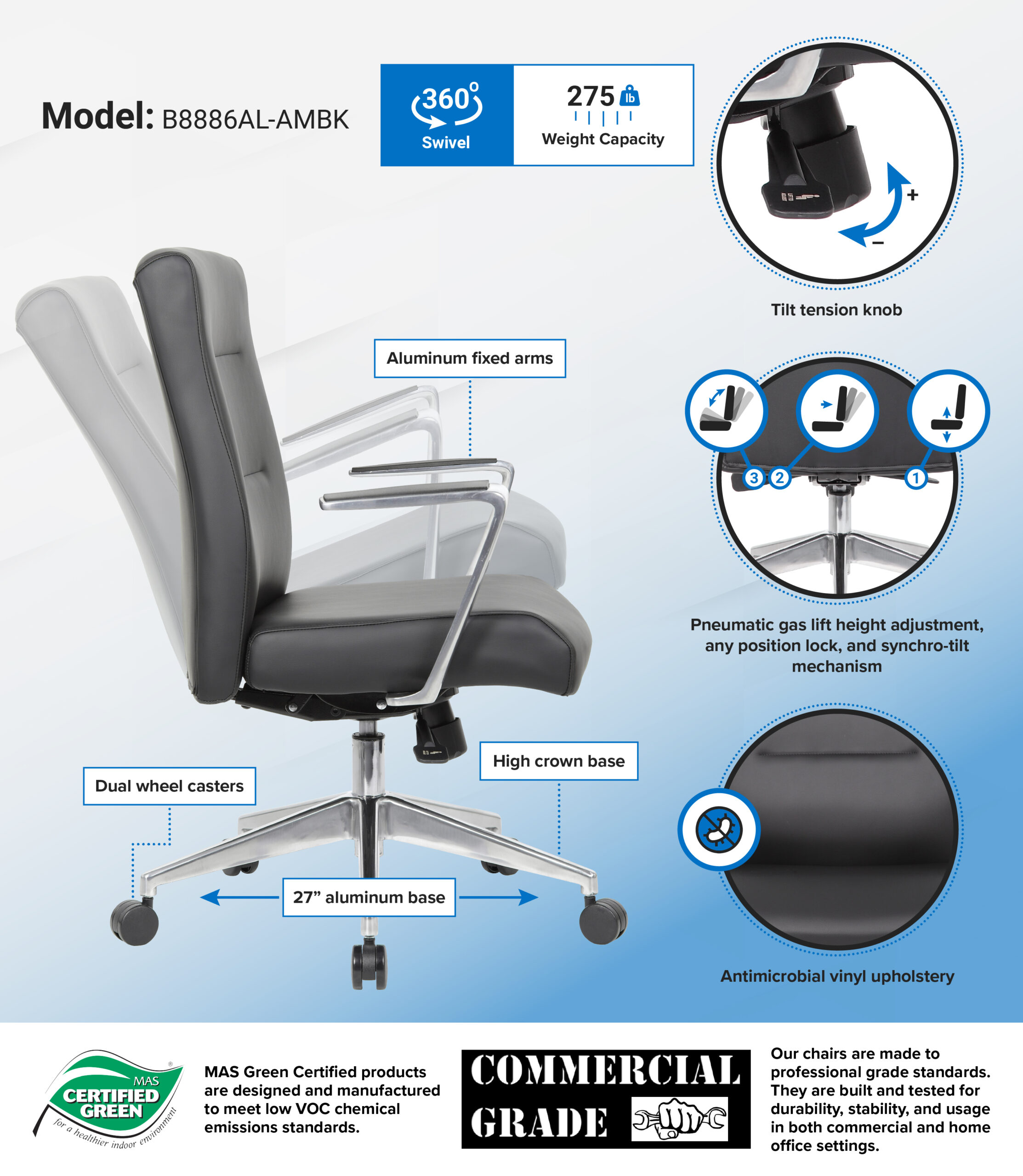 Boss Modern Conference Chair with Aluminum Arm & Base - Image 2