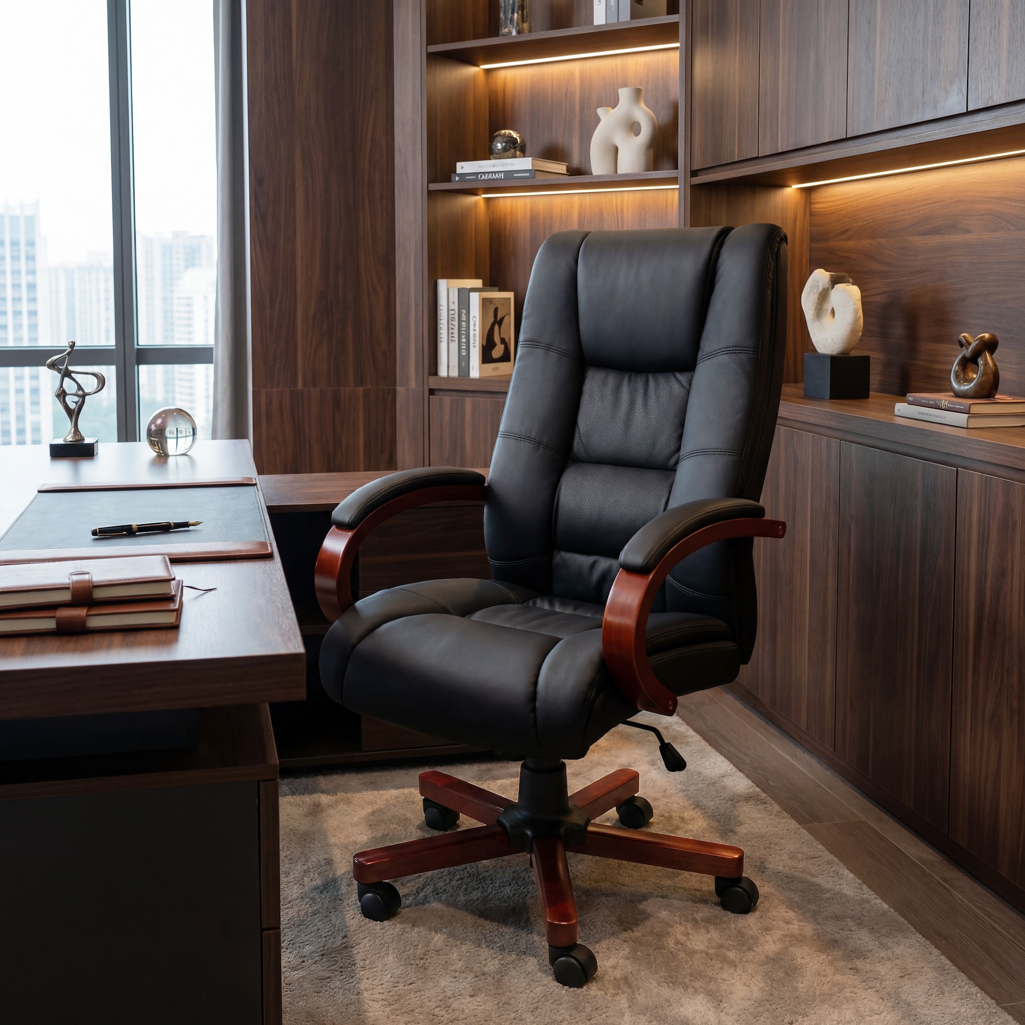 Boss High Back Executive Wood Finished Chairs, Cherry - Image 10