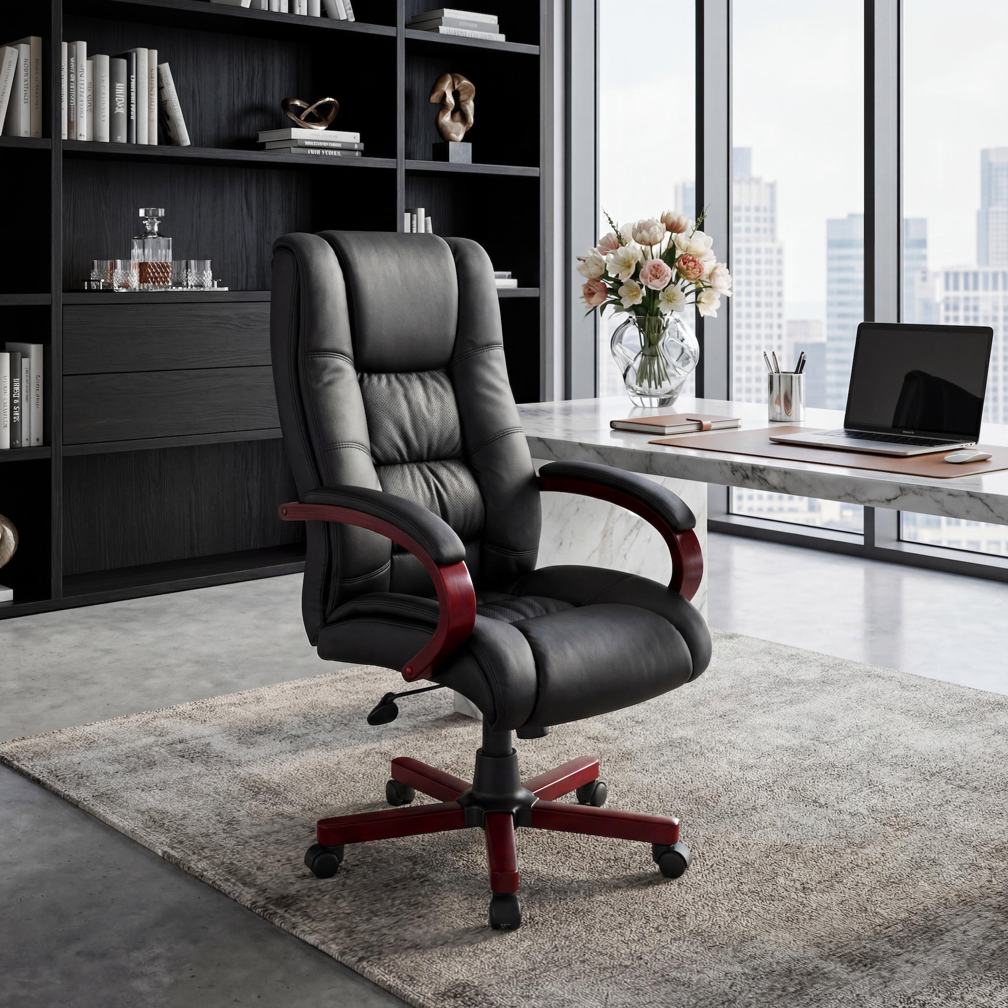 Boss High Back Executive Wood Finished Chairs, Mahogany - Image 10