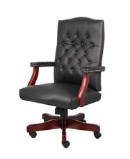 Boss Classic Black Caressoft Vinyl Chair With Mahogany Finish - Image 3