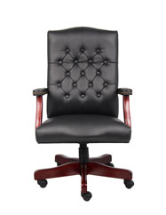 Boss Classic Black Caressoft Vinyl Chair With Mahogany Finish - Image 5