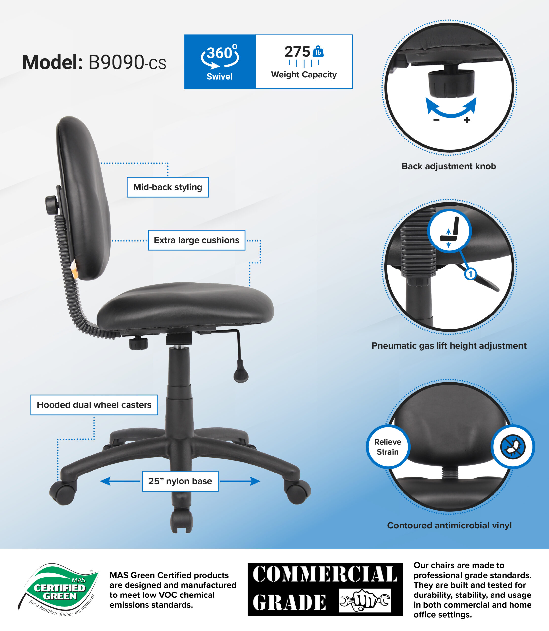 Boss Diamond Task Chair In Black Antimicrobial Vinyl - Image 2