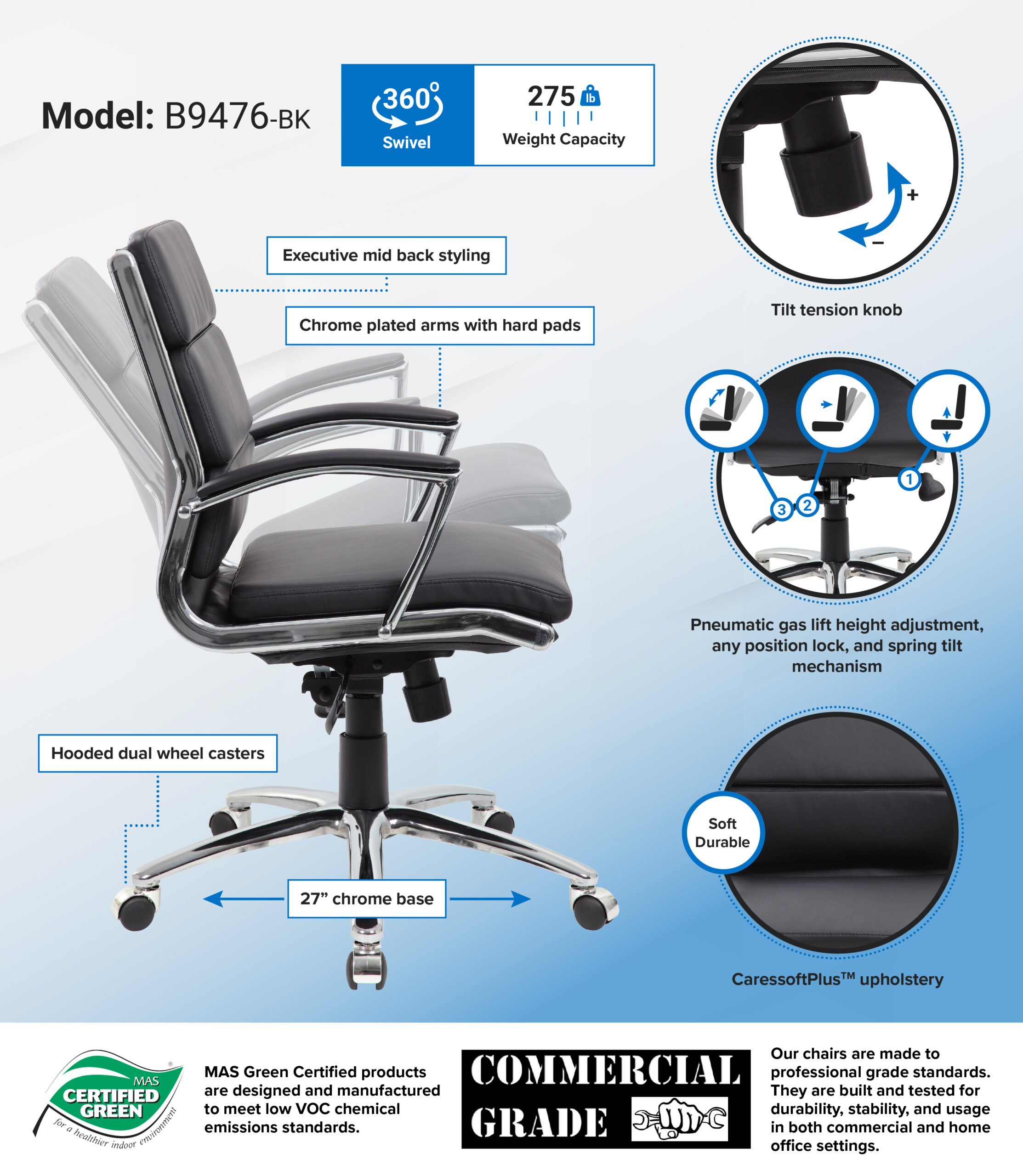 Boss Caressoftplus Vinyl Executive Mid-Back Chair - Image 2