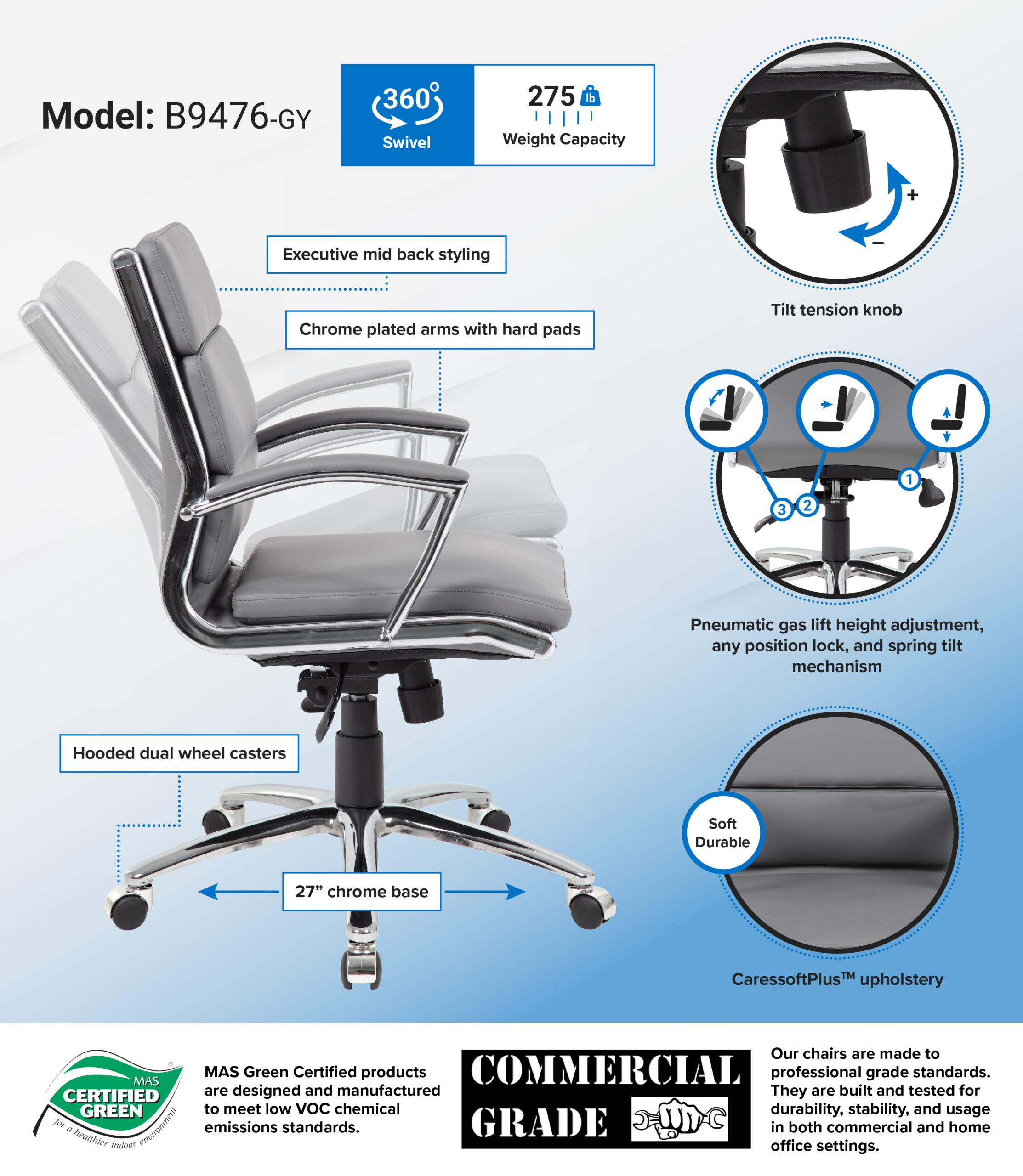 Boss Caressoftplus Vinyl Executive Mid-Back Chair - Image 2