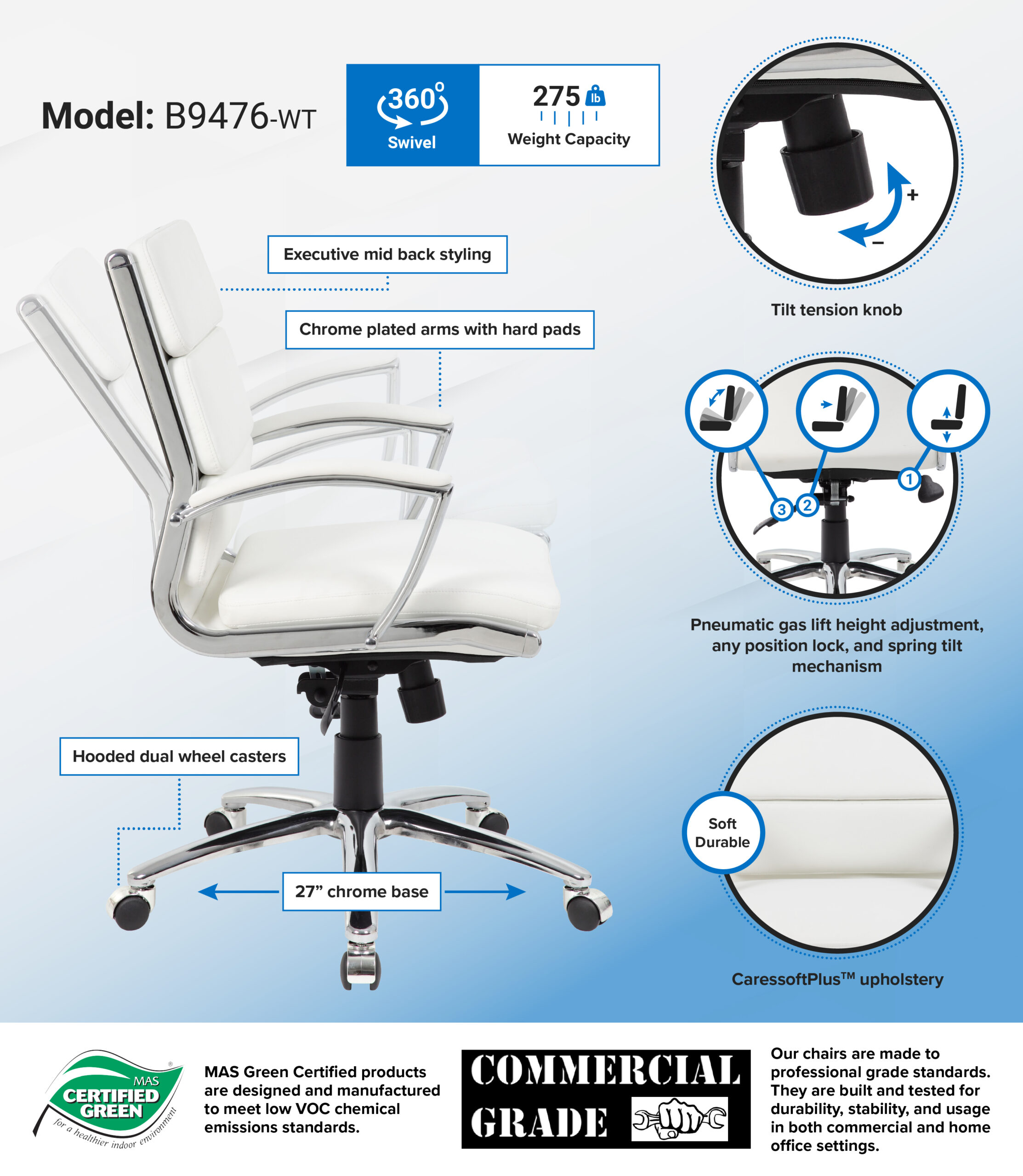 Boss Caressoftplus Vinyl Executive Mid-Back Chair - Image 2