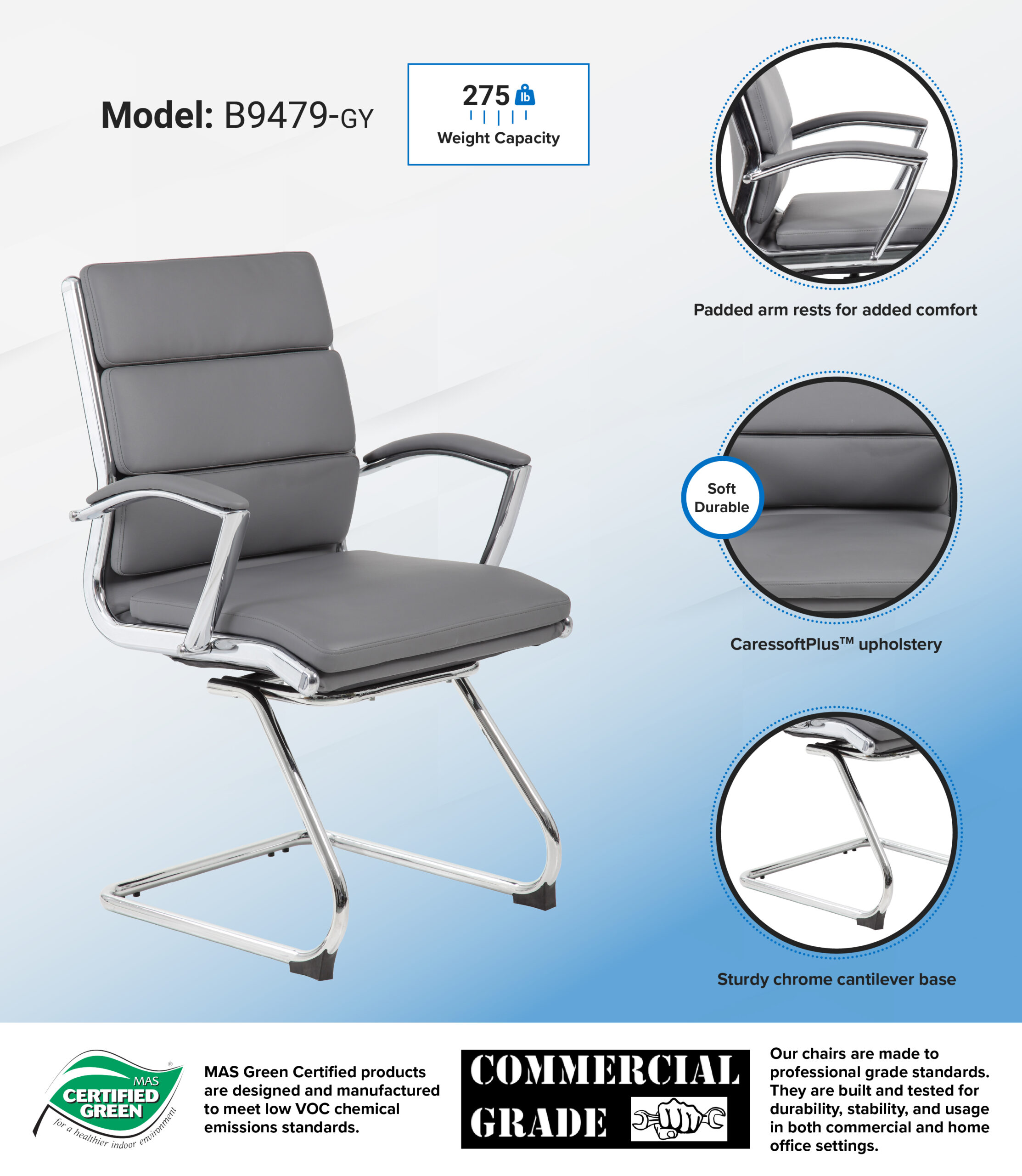Boss Executive Caressoftplus Vinyl Chair with Metal Chrome Finish-Guest Chair - Image 9