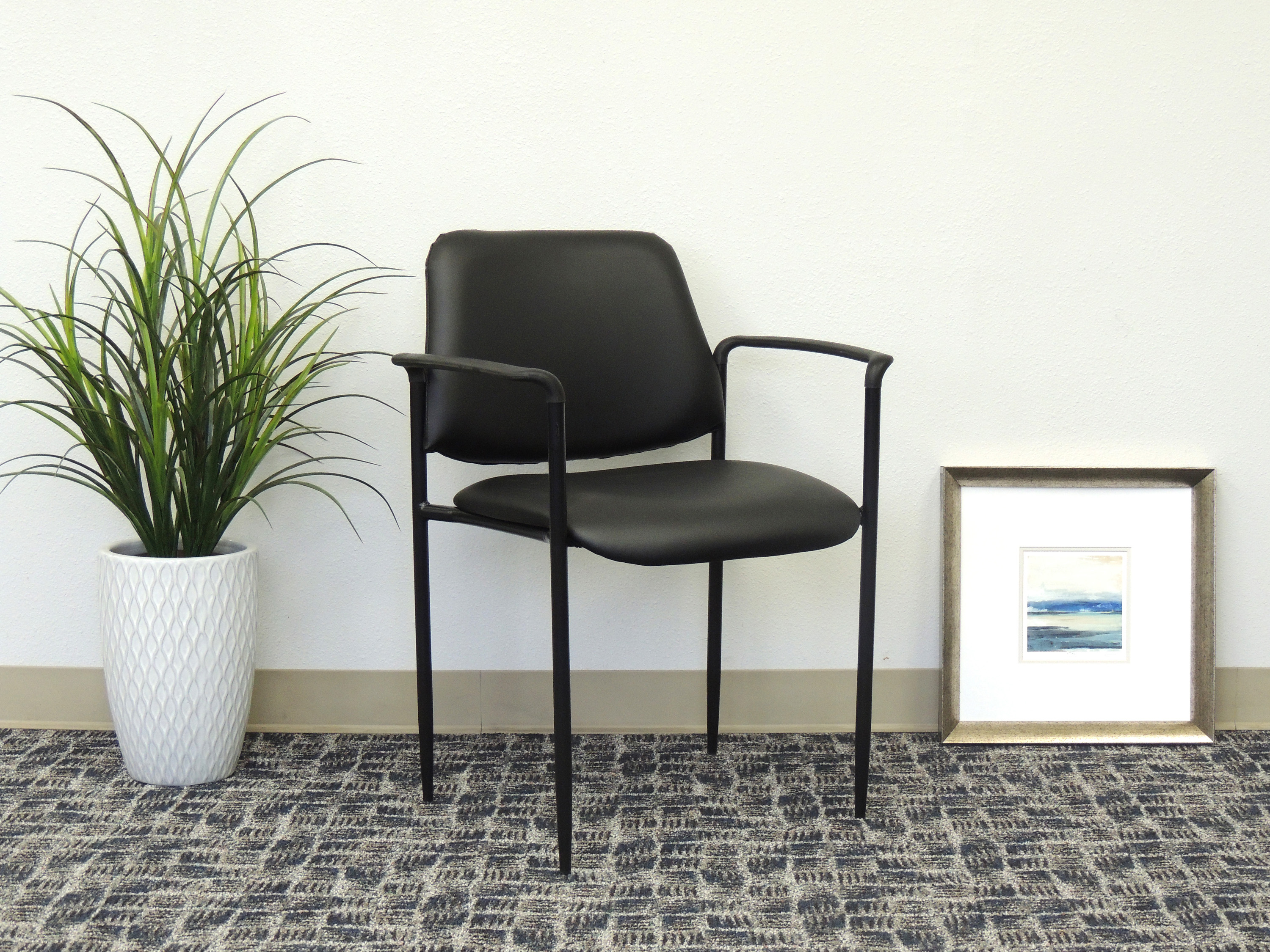 Boss Square Back  Diamond Stacking Chair W/Arm In Black Caressoft Vinyl - Image 2