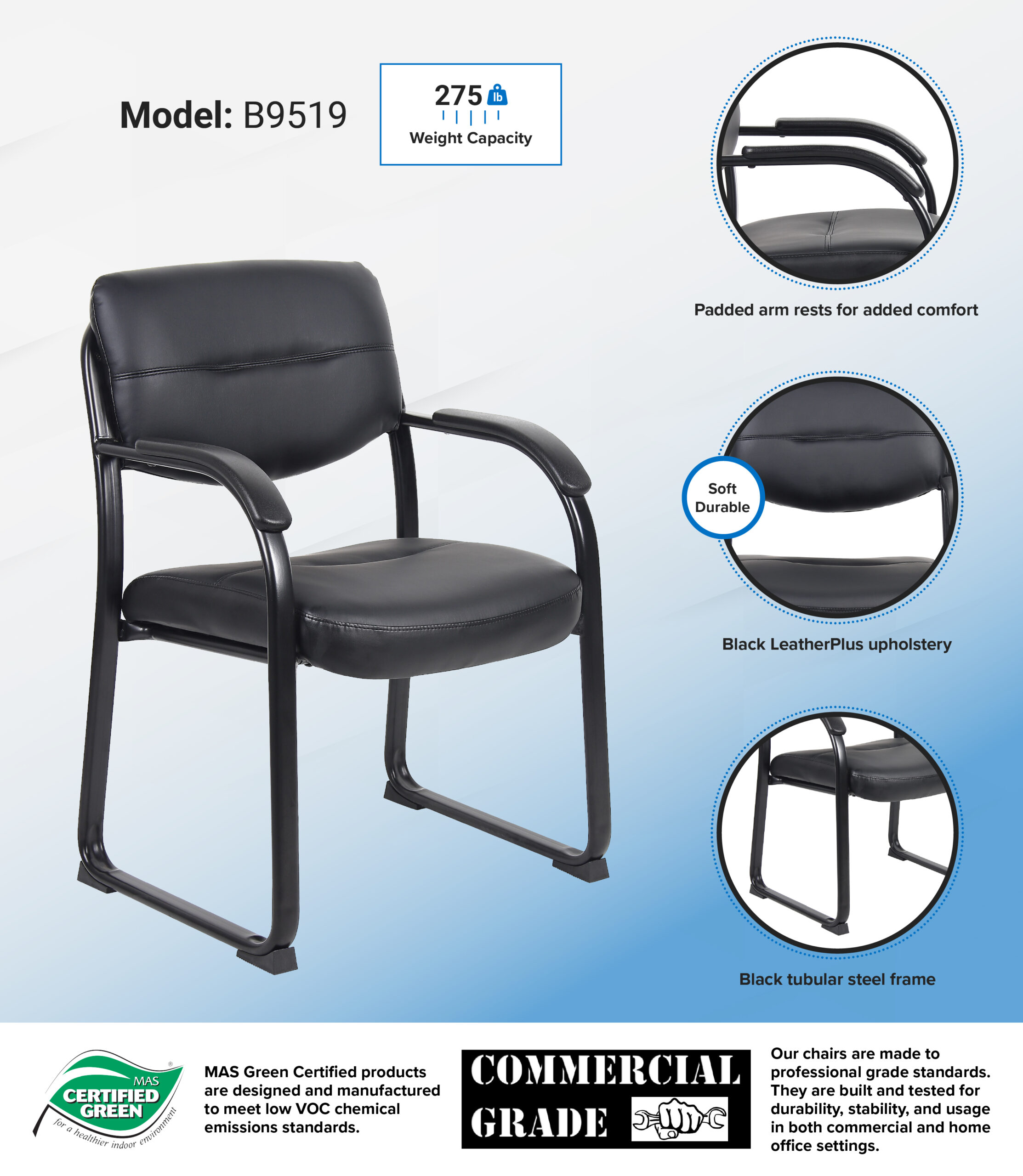 Boss Leather Sled Base Side Chair W/ Arms - Image 10