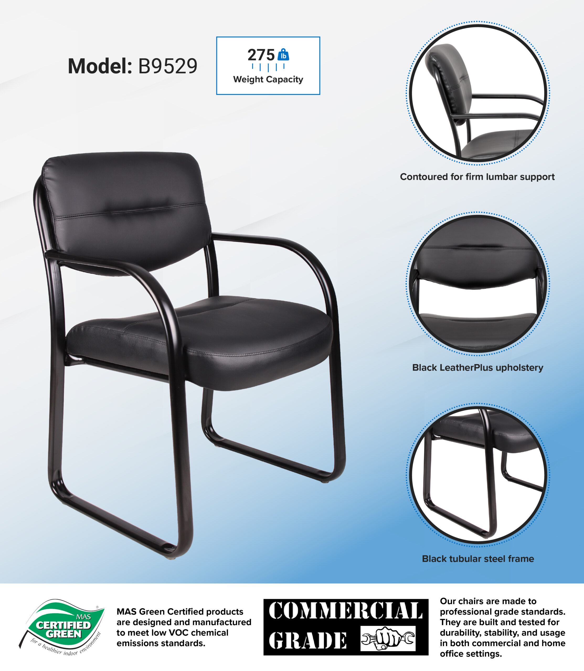 Boss Leather Sled Base Side Chair W/ Arms - Image 5