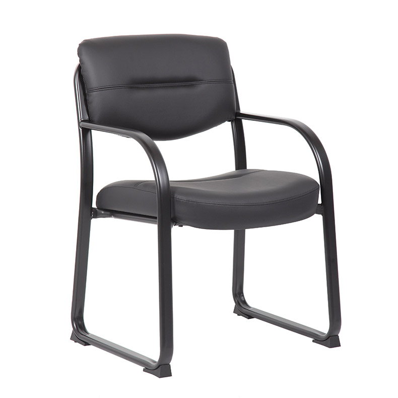 Boss Leather Sled Base Side Chair W/ Arms