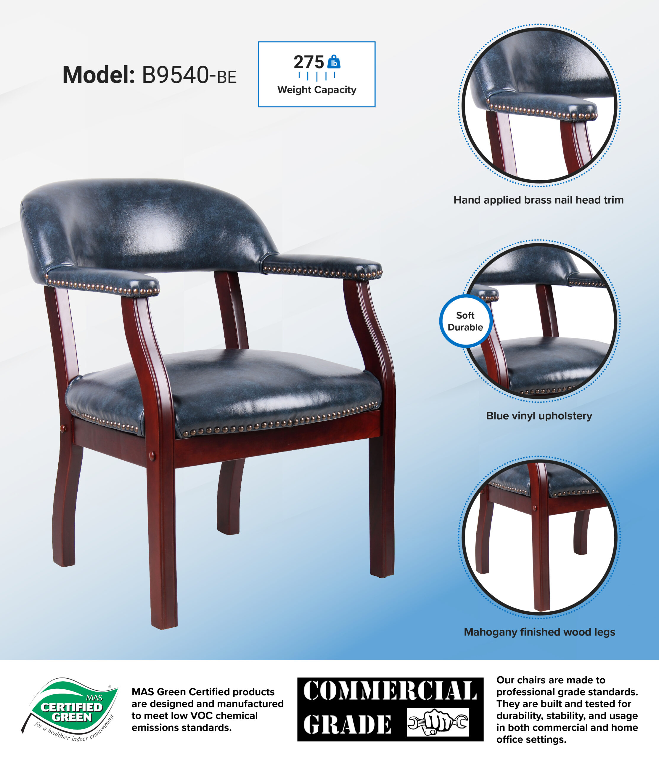 Boss Captain's guest, accent or dining chair in Blue Vinyl - Image 9