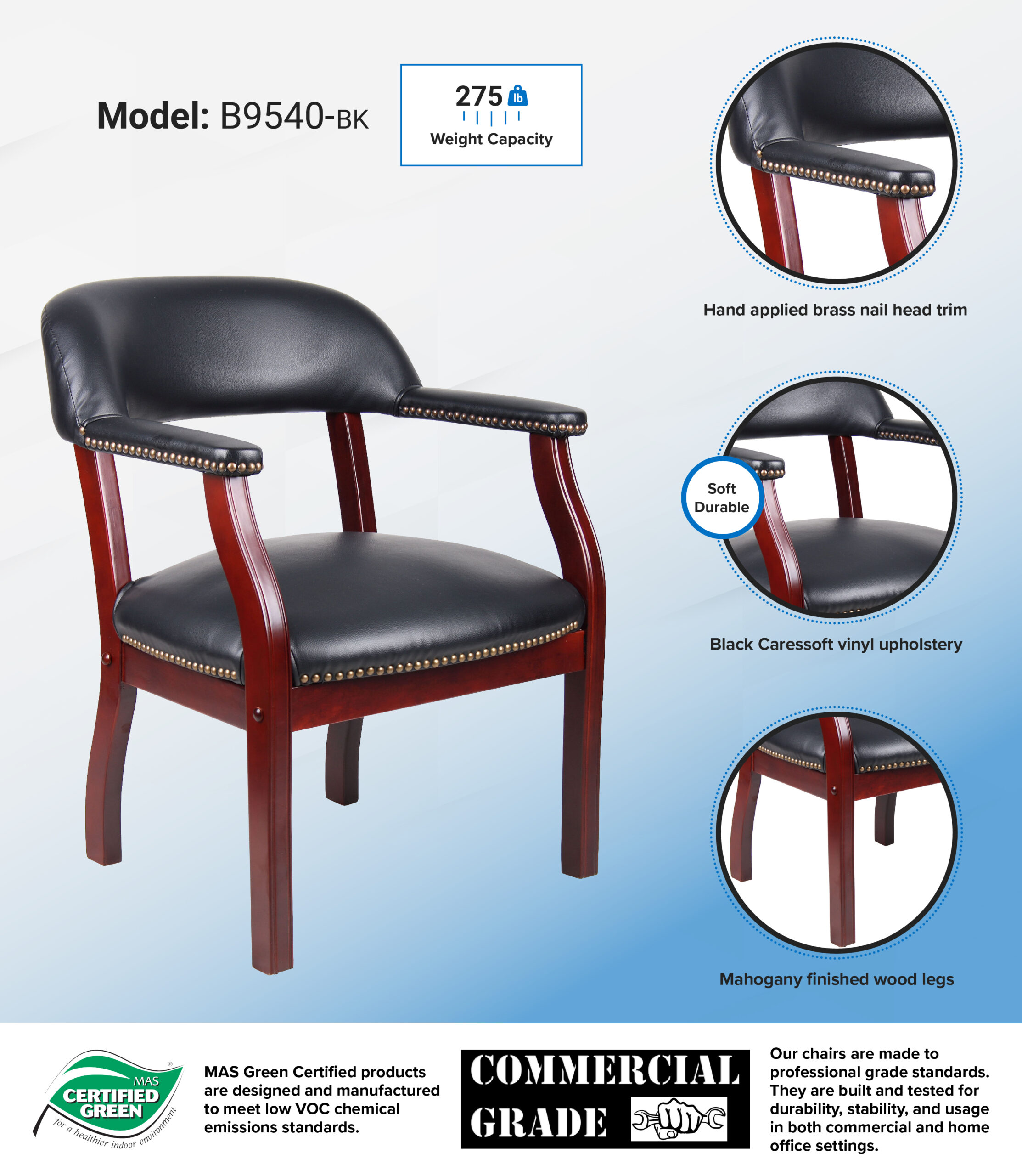 Boss Captain's guest, accent or dining chair in Black Caressoft Vinyl - Image 11