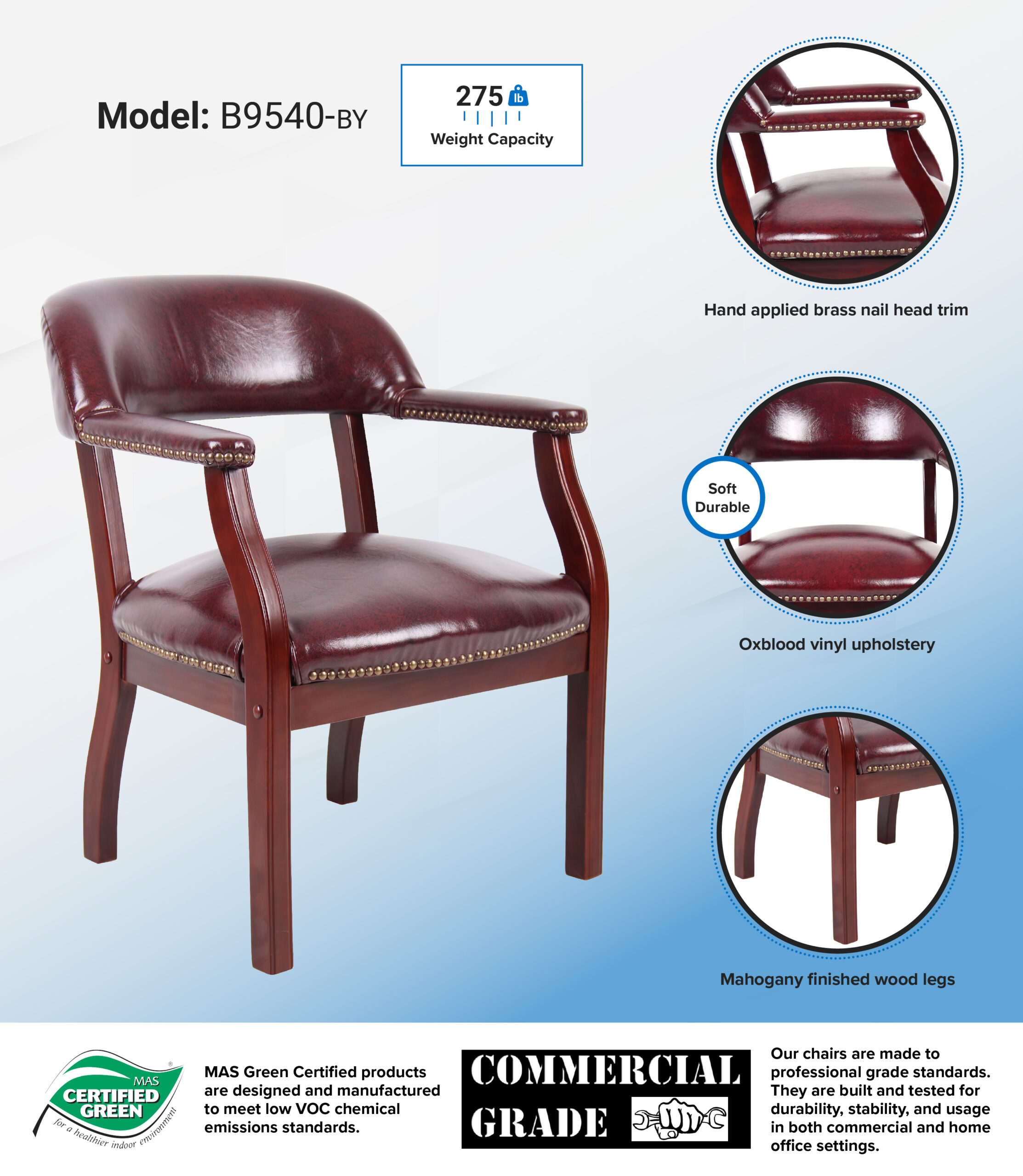 Boss Captain's guest, accent or dining chair in Burgundy Vinyl - Image 8