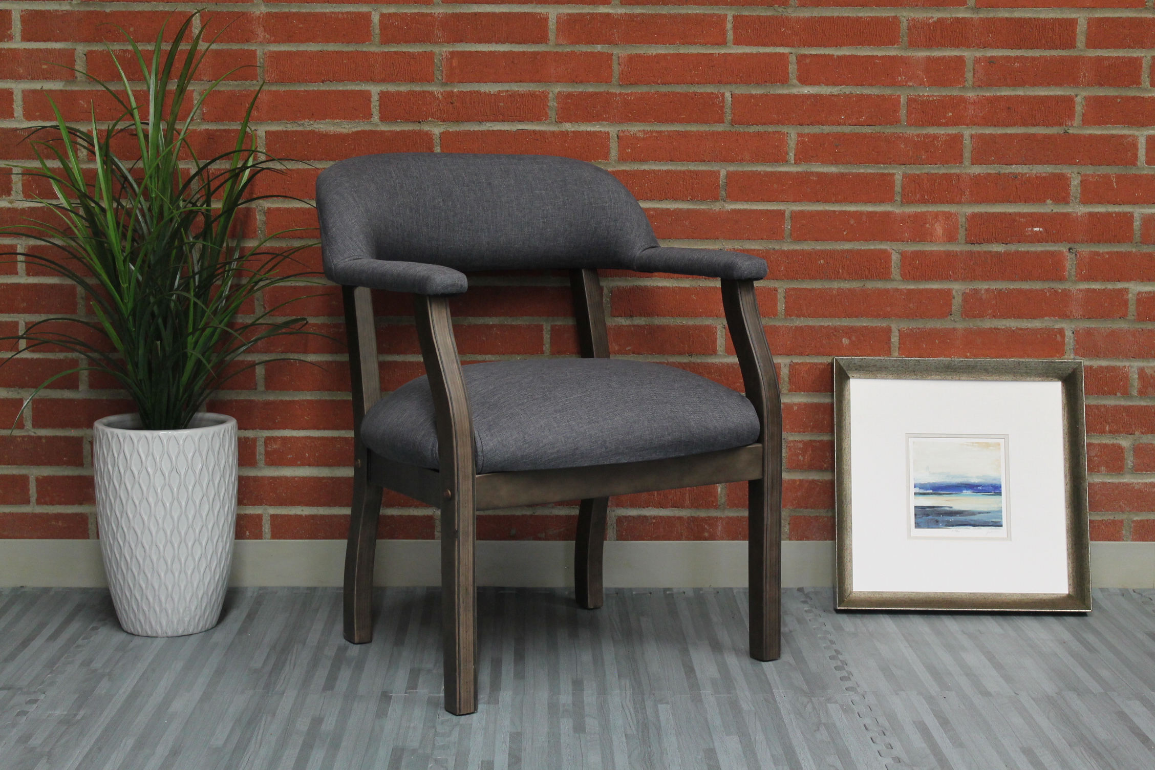 Boss Modern Captain's guest, accent or dining chair in Slate Grade Commercial Grade Linen - Image 7