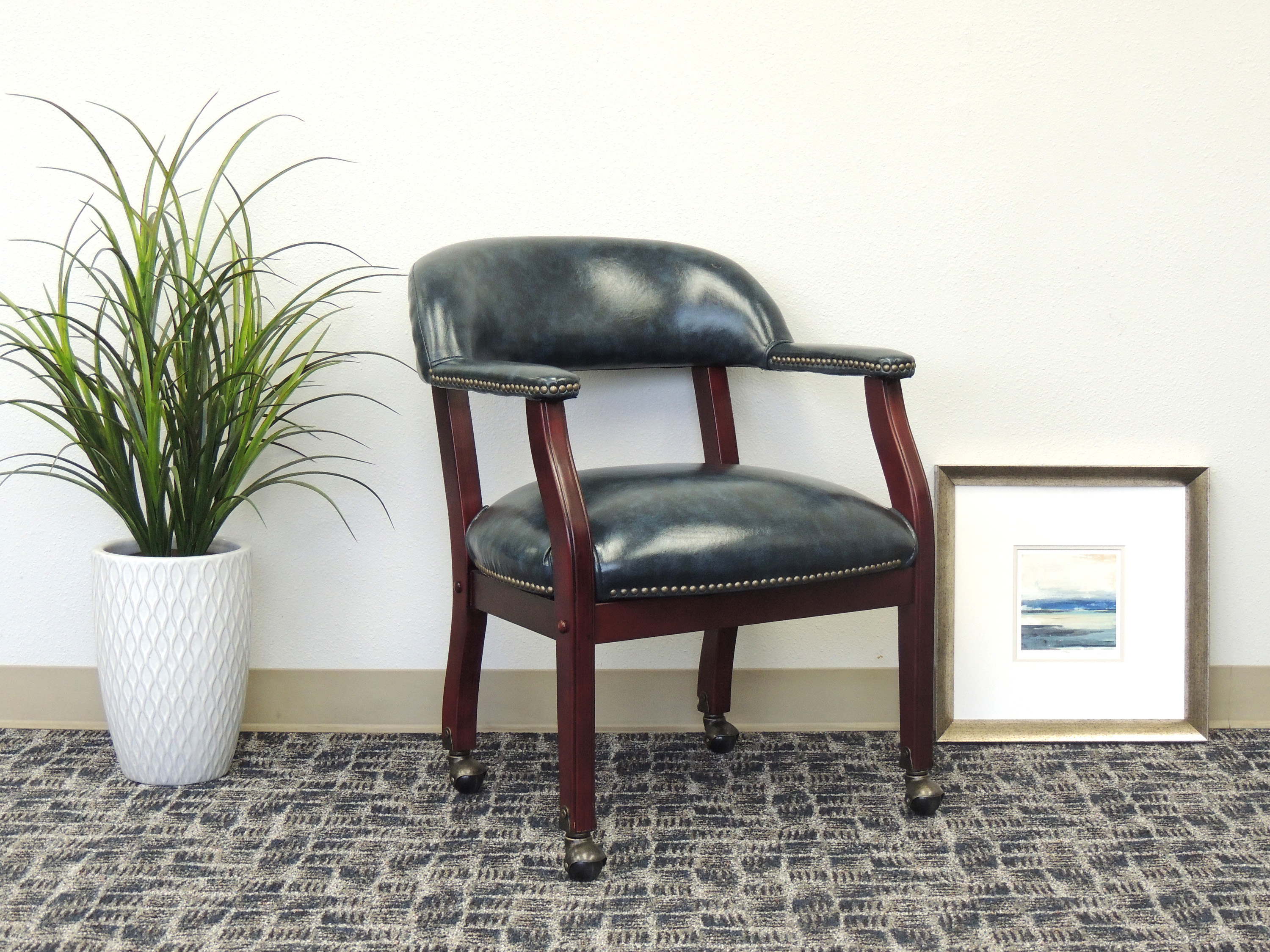 Boss Captain's guest, accent or dining chair in Blue Vinyl W/ Casters - Image 2