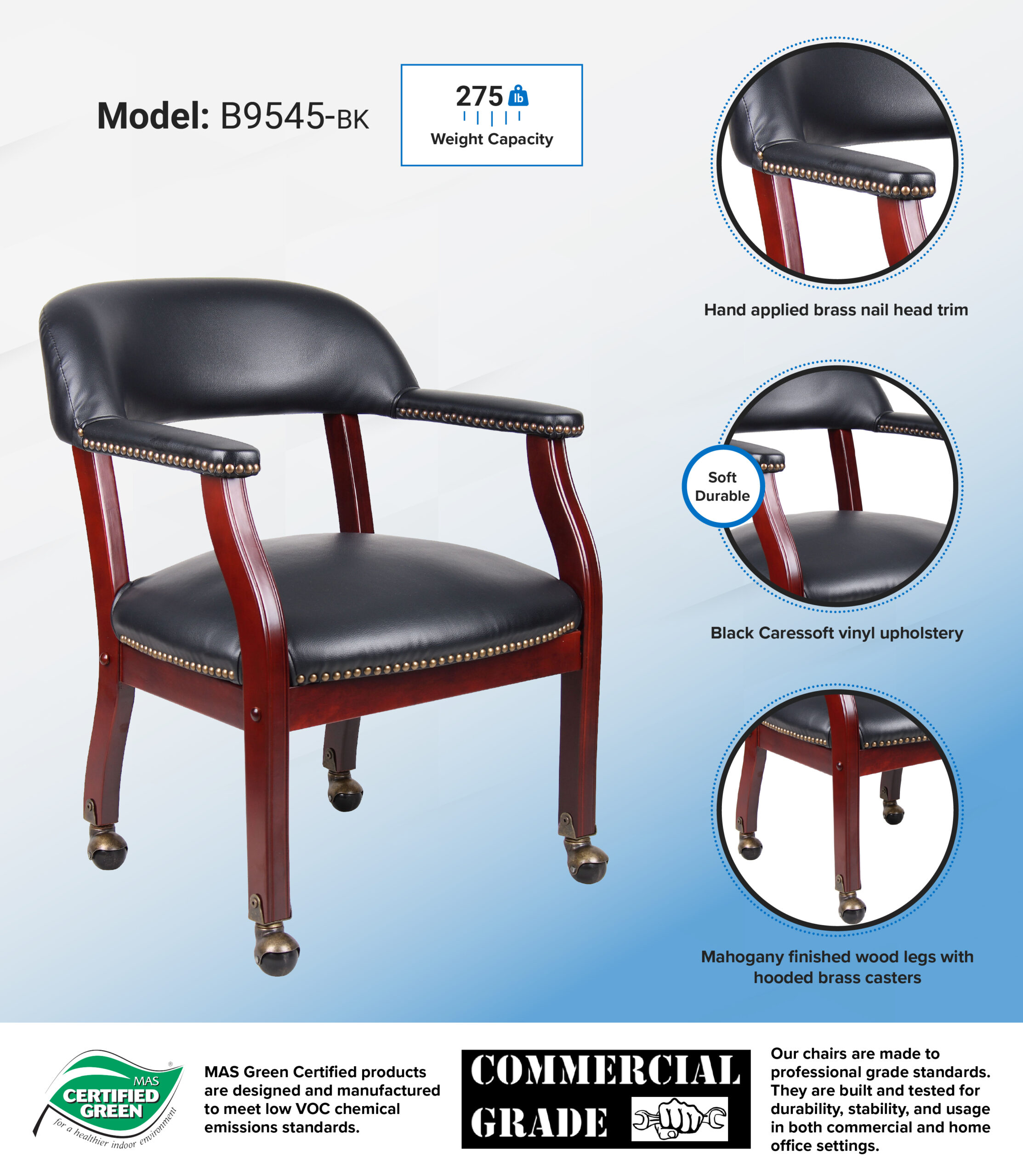 Boss Captain's guest, accent or dining chair in Black Caressoft Vinyl W/ Casters - Image 11