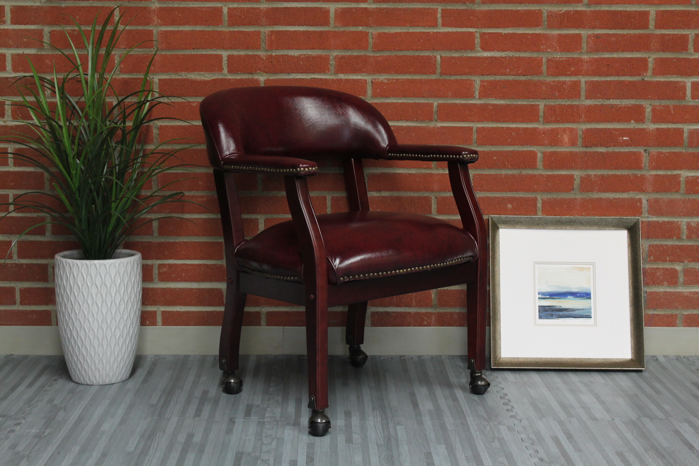 Boss Captain's guest, accent or dining chair in Burgundy Vinyl W/ Casters - Image 3