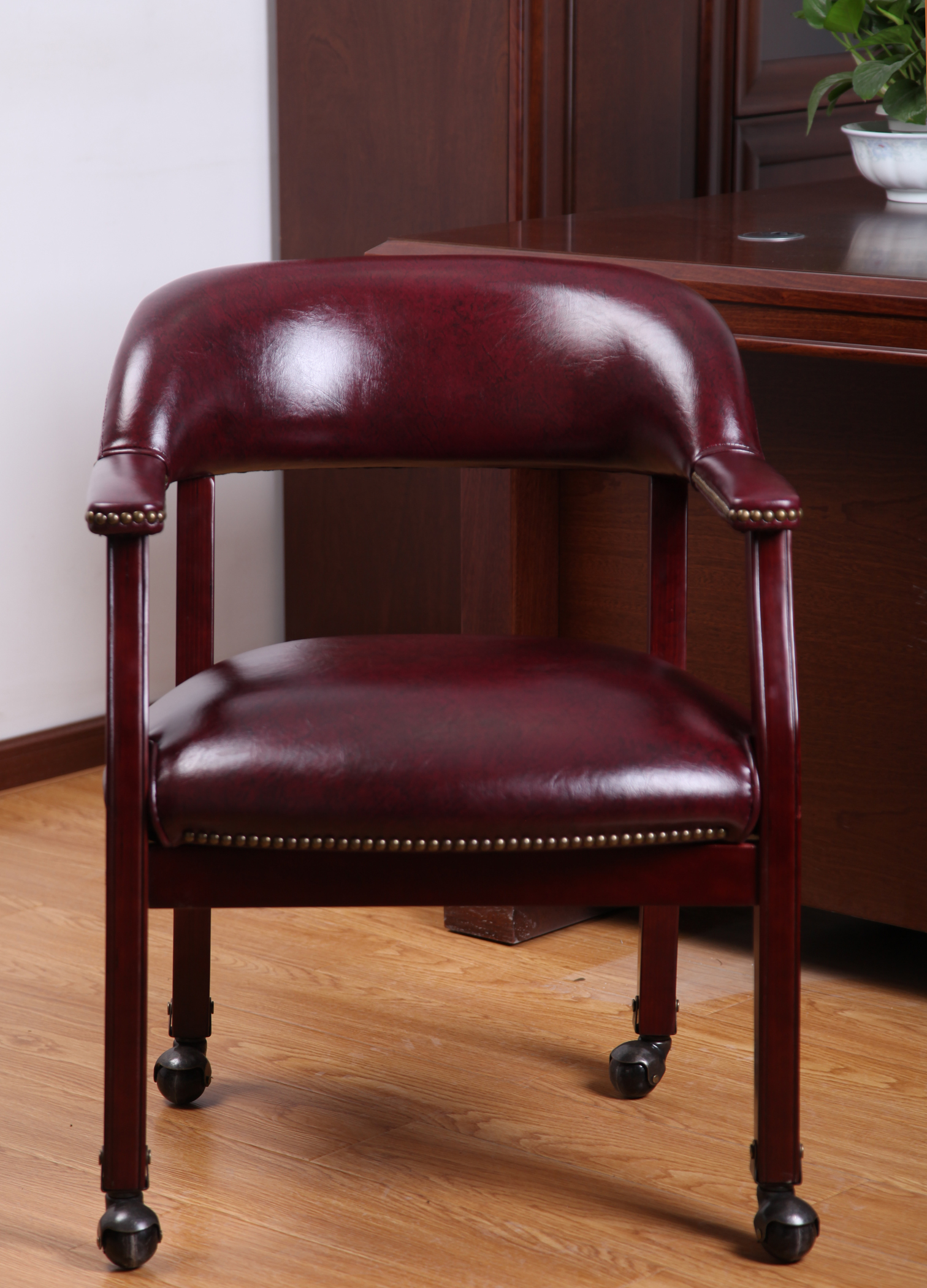 Boss Captain's guest, accent or dining chair in Burgundy Vinyl W/ Casters - Image 2