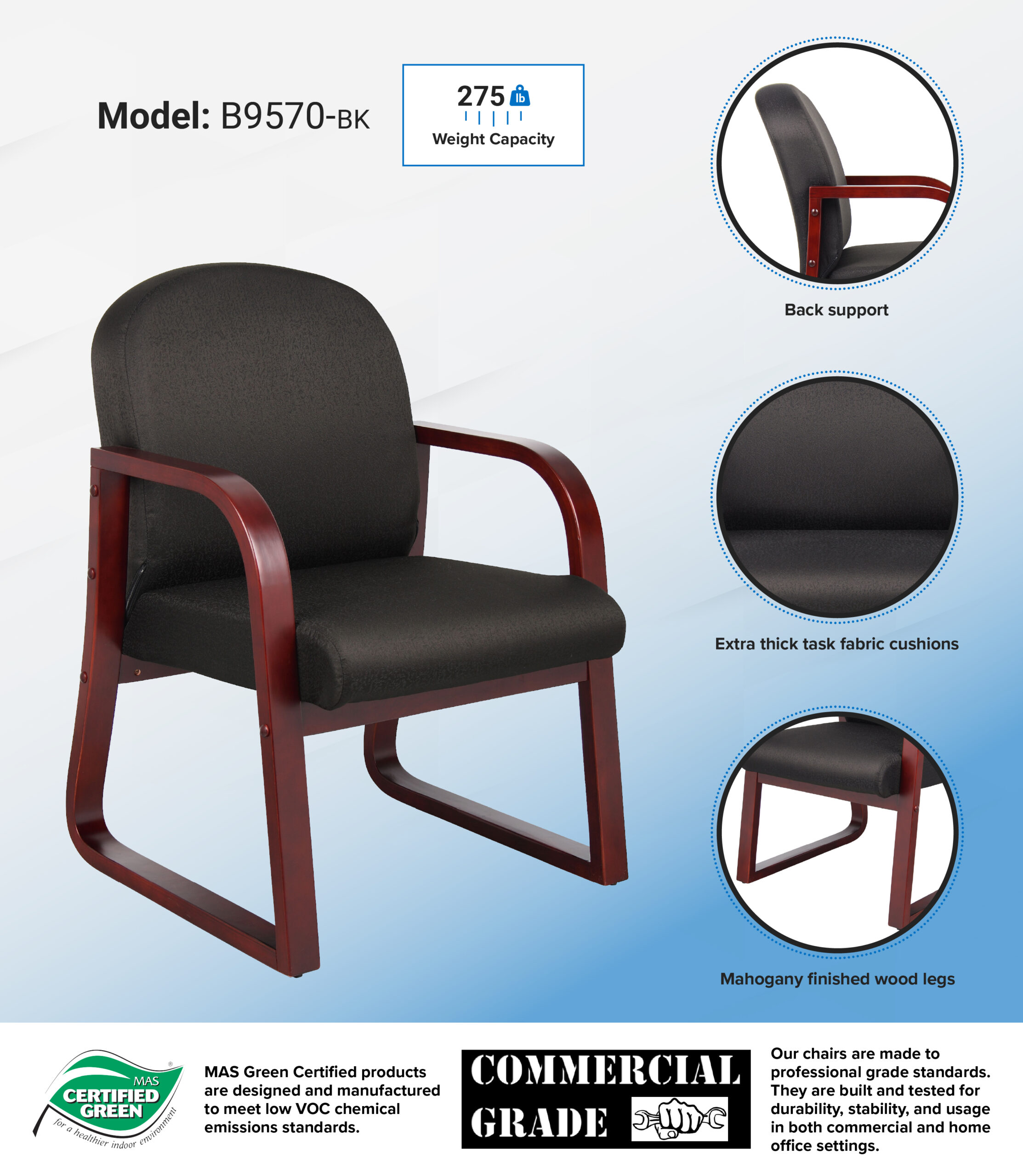 Boss Mahogany Frame guest, accent or dining chair In Black Fabric - Image 9