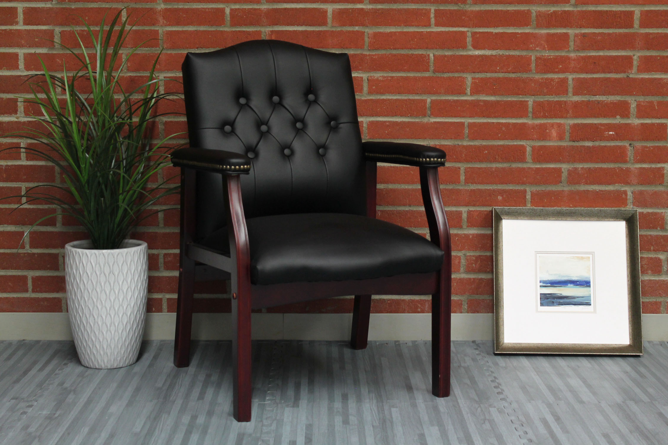 Boss Traditional Black Caressoft Vinyl guest, accent or dining chair W/ Mahogany Finish - Image 7