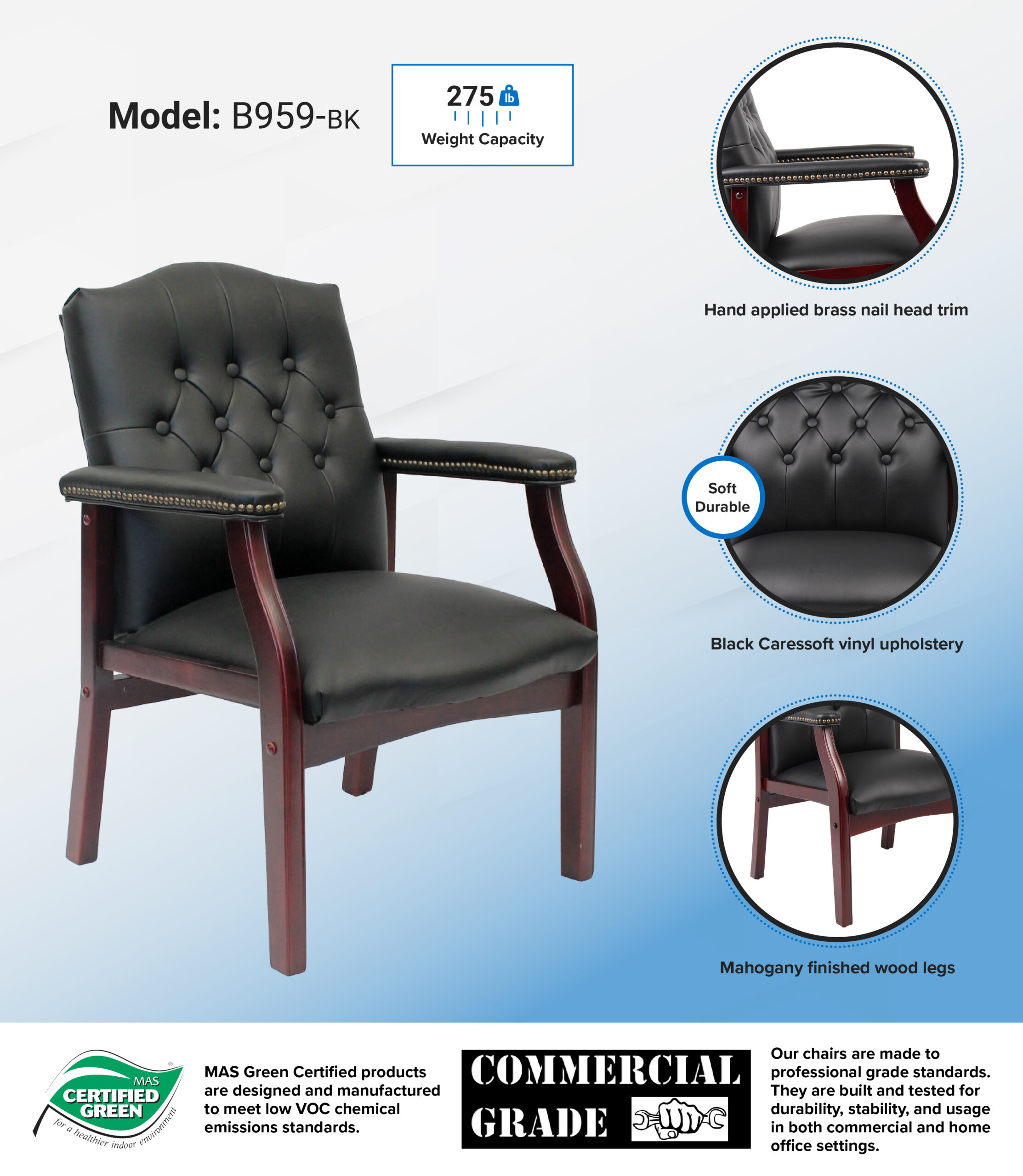 Boss Traditional Black Caressoft Vinyl guest, accent or dining chair W/ Mahogany Finish - Image 11