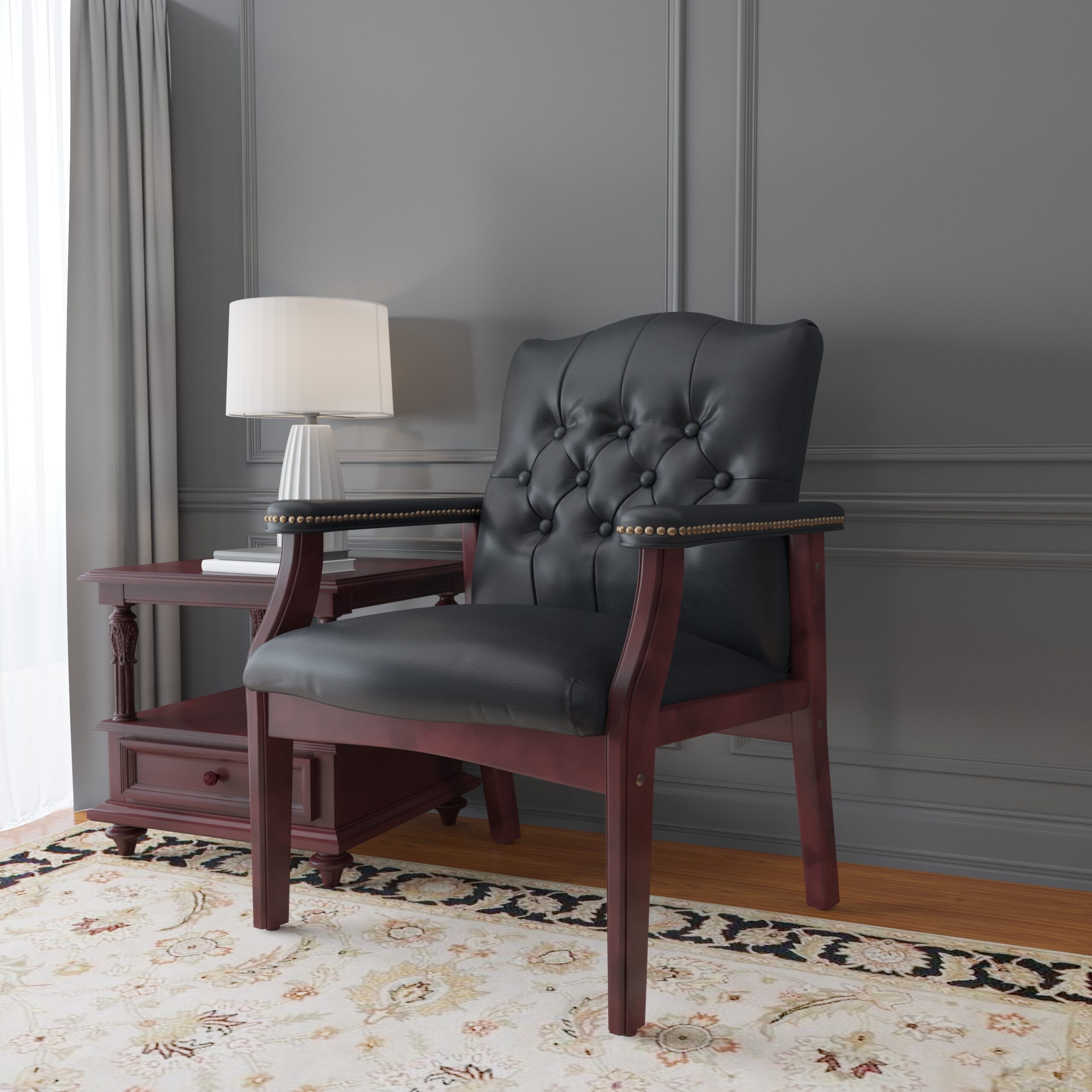 Boss Traditional Black Caressoft Vinyl guest, accent or dining chair W/ Mahogany Finish - Image 10